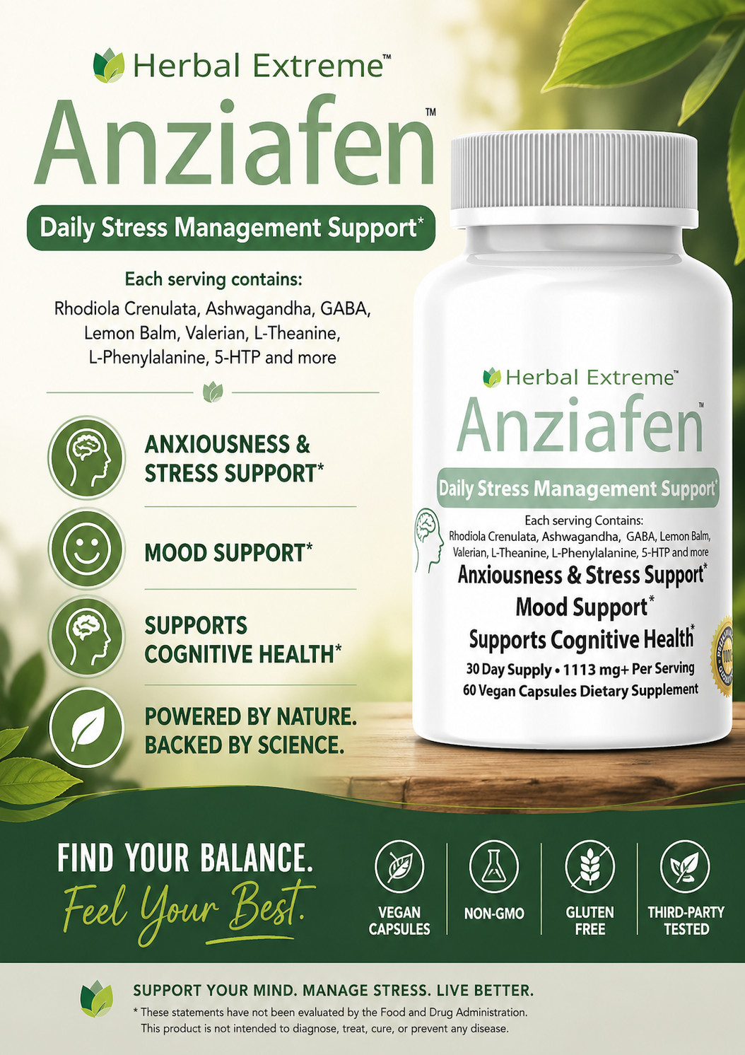 Anziafen Mood Modifying Herbal Supplement 30 Capsules