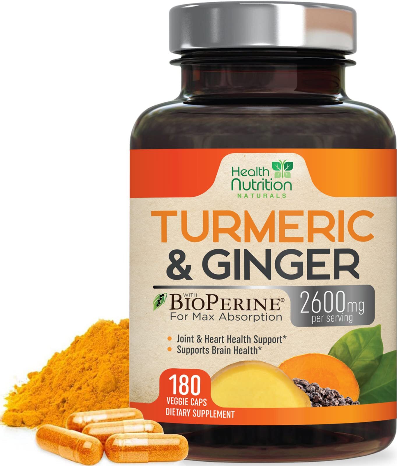 Turmeric Curcumin with BioPerine 2600mg with Ginger & Black Pepper Capsules