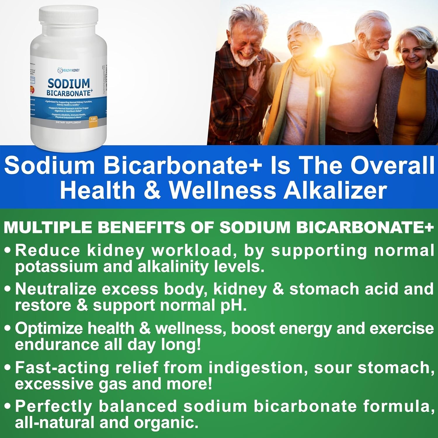 Organic Sodium Bicarbonate Alkaline Capsules Performance Aid Fast-Acting120 Caps