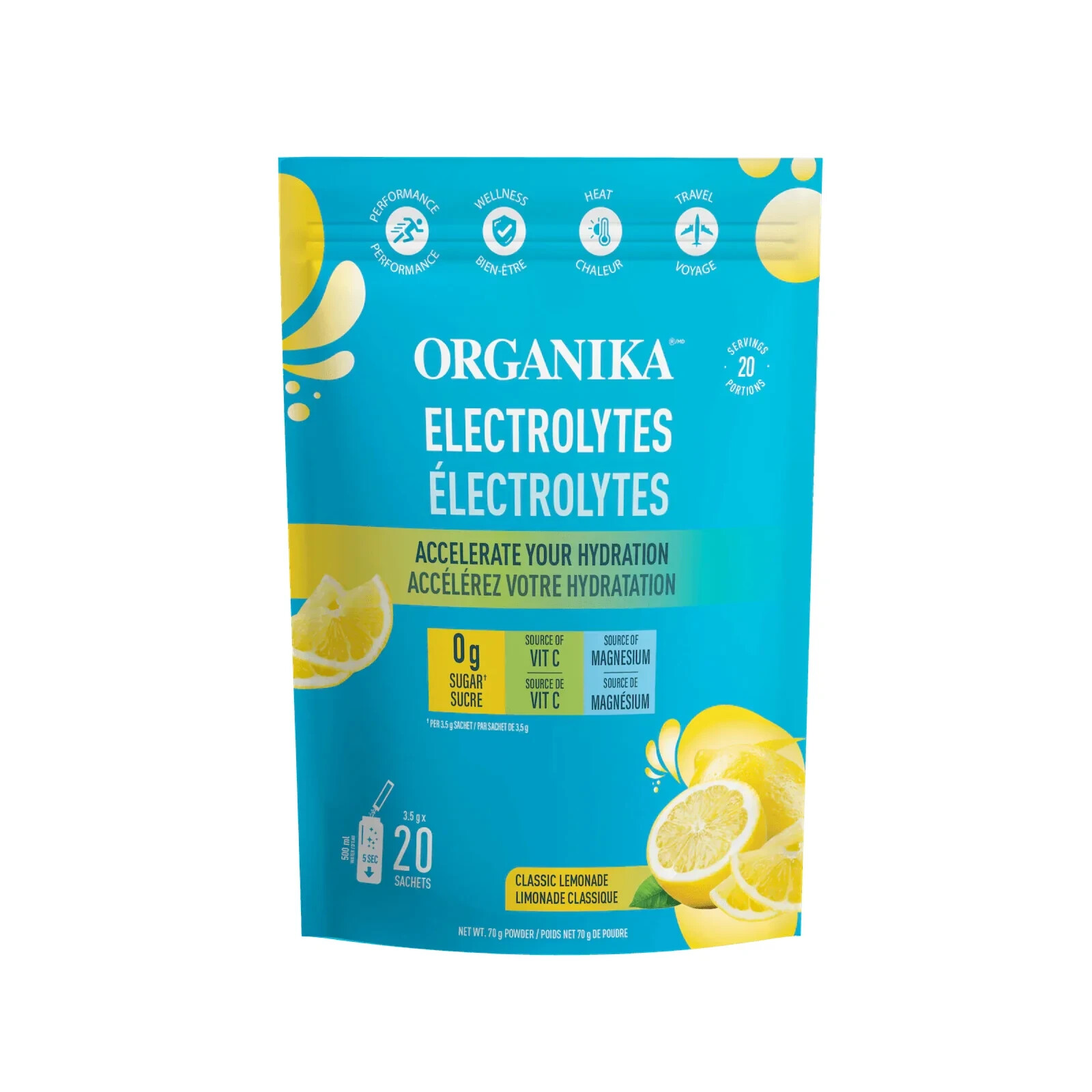 Organika Electrolytes Sachets Classic Lemonade Flavor Vitamin C Hydrate 70g NEW