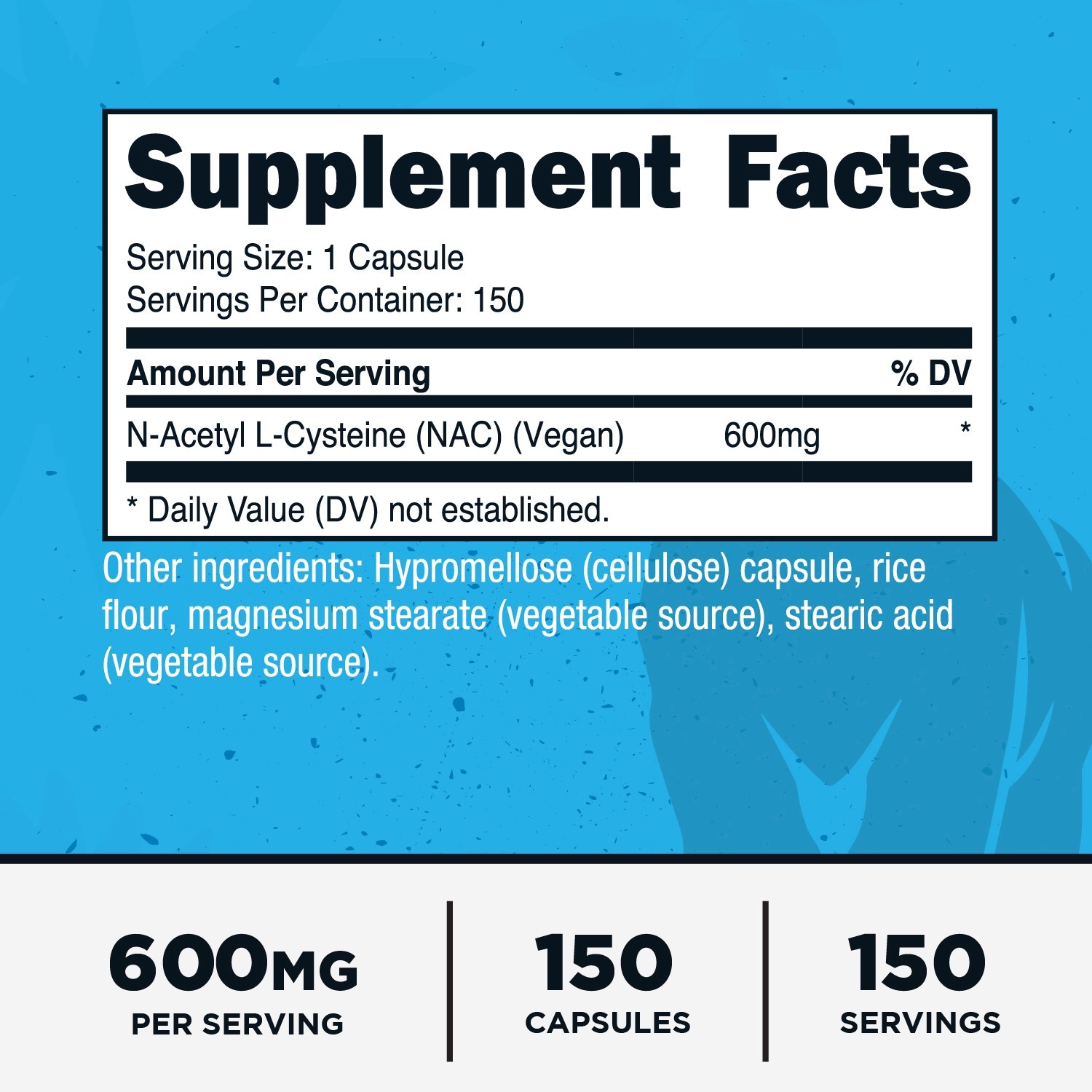 Primal N-Acetyl L-Cysteine (NAC) 600mg, 150 Capsules – Vegan N-Acetyl L-Cysteine