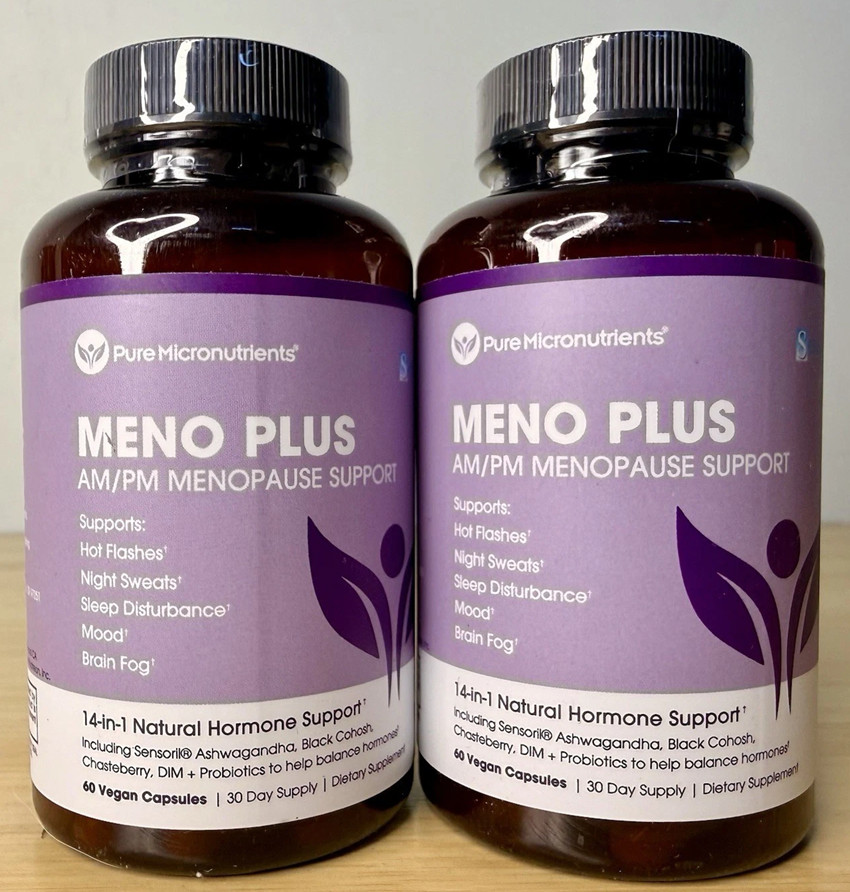 2 bottles Meno Plus Menopause Support Relief Pure Micronutrients Capsules