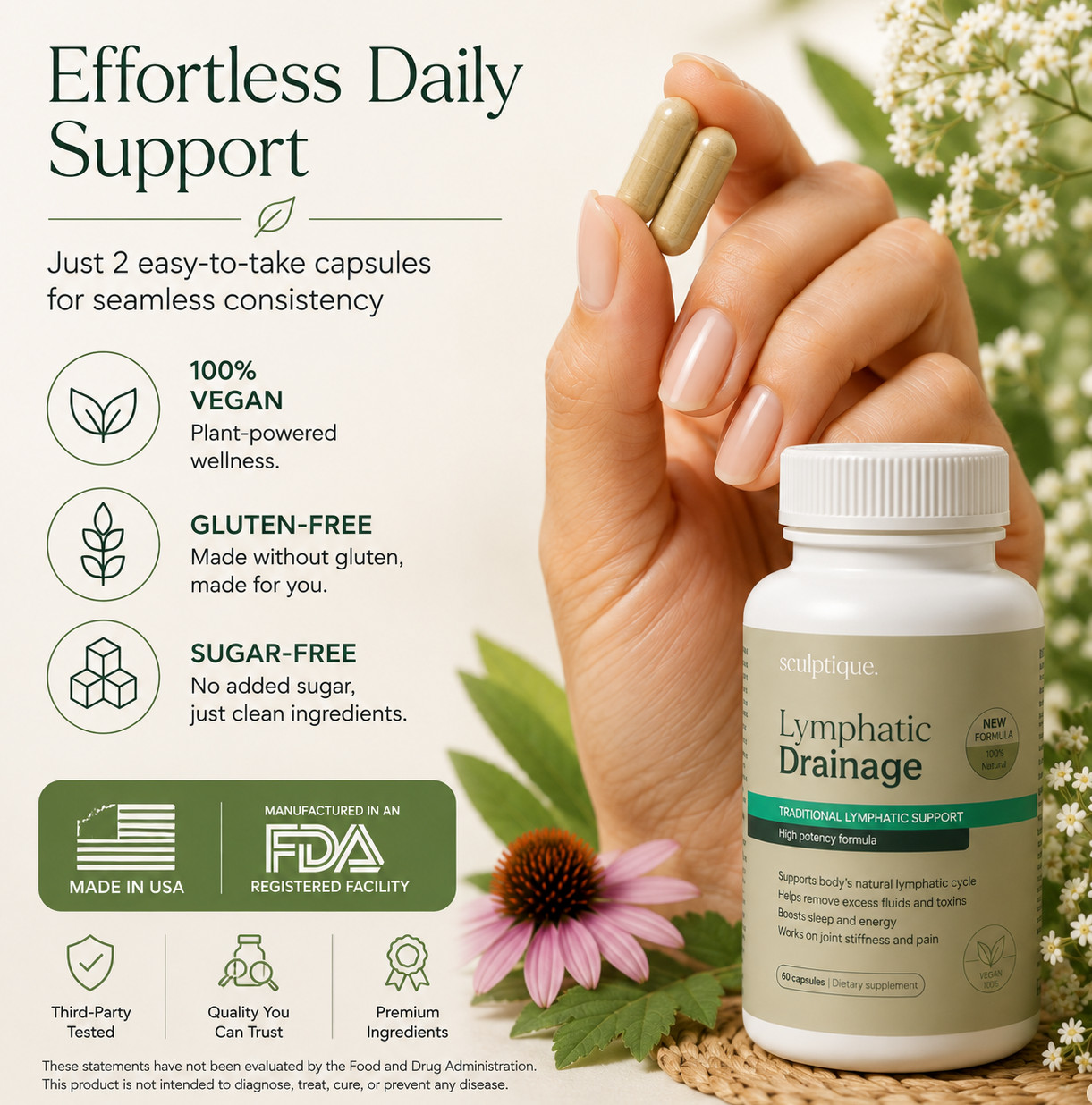 Lymphatic Drainage Support Capsules Herbal Fluid Balance Supplement Sculptique