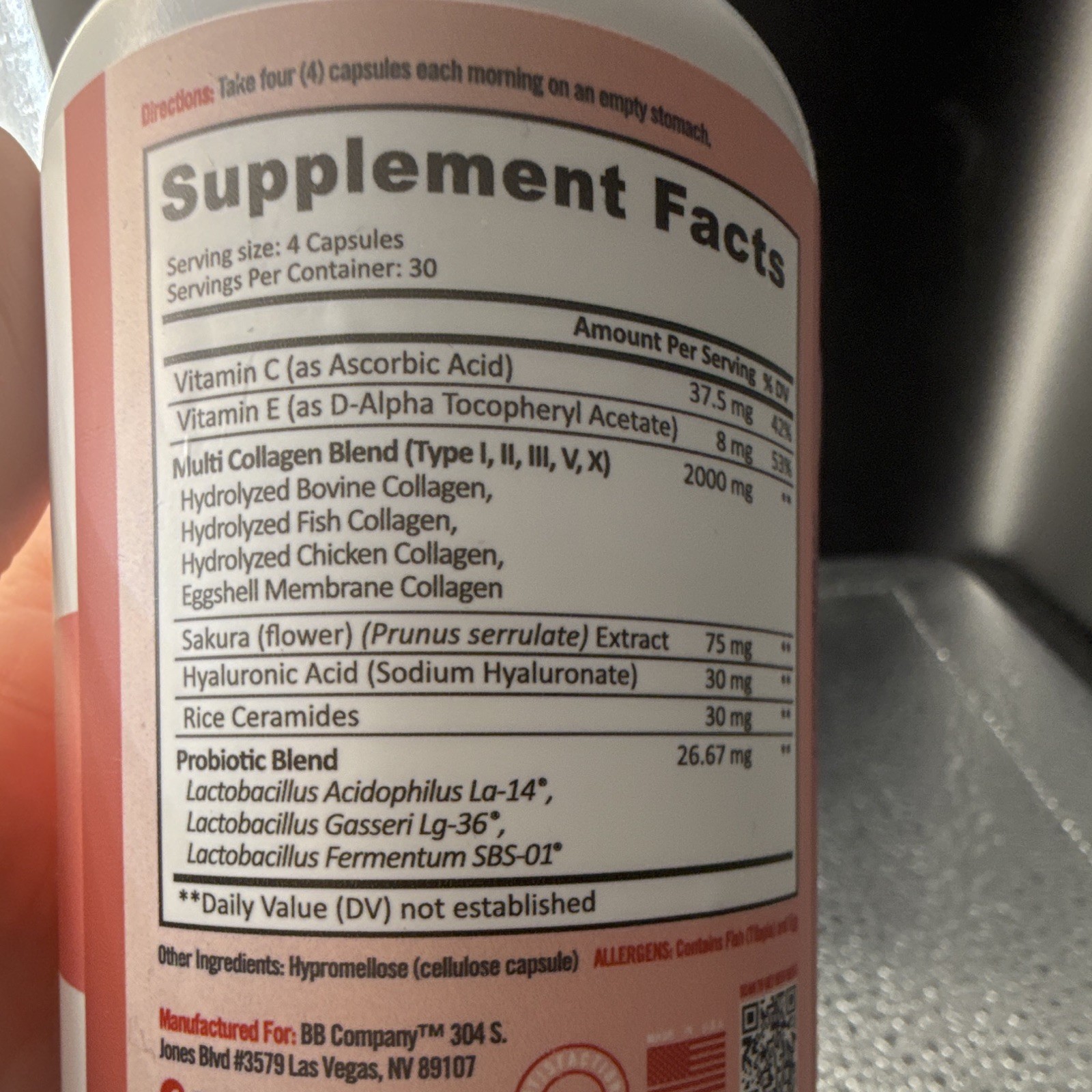 BB Company Radiancy Collagen Capsules 120ct Hair Skin Nails Dairy/Gluten-Free