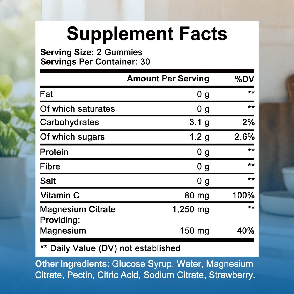 Magnesium Citrate Gummies with Vitamin C, Support Immunity,Vegan Chewables 60pcs