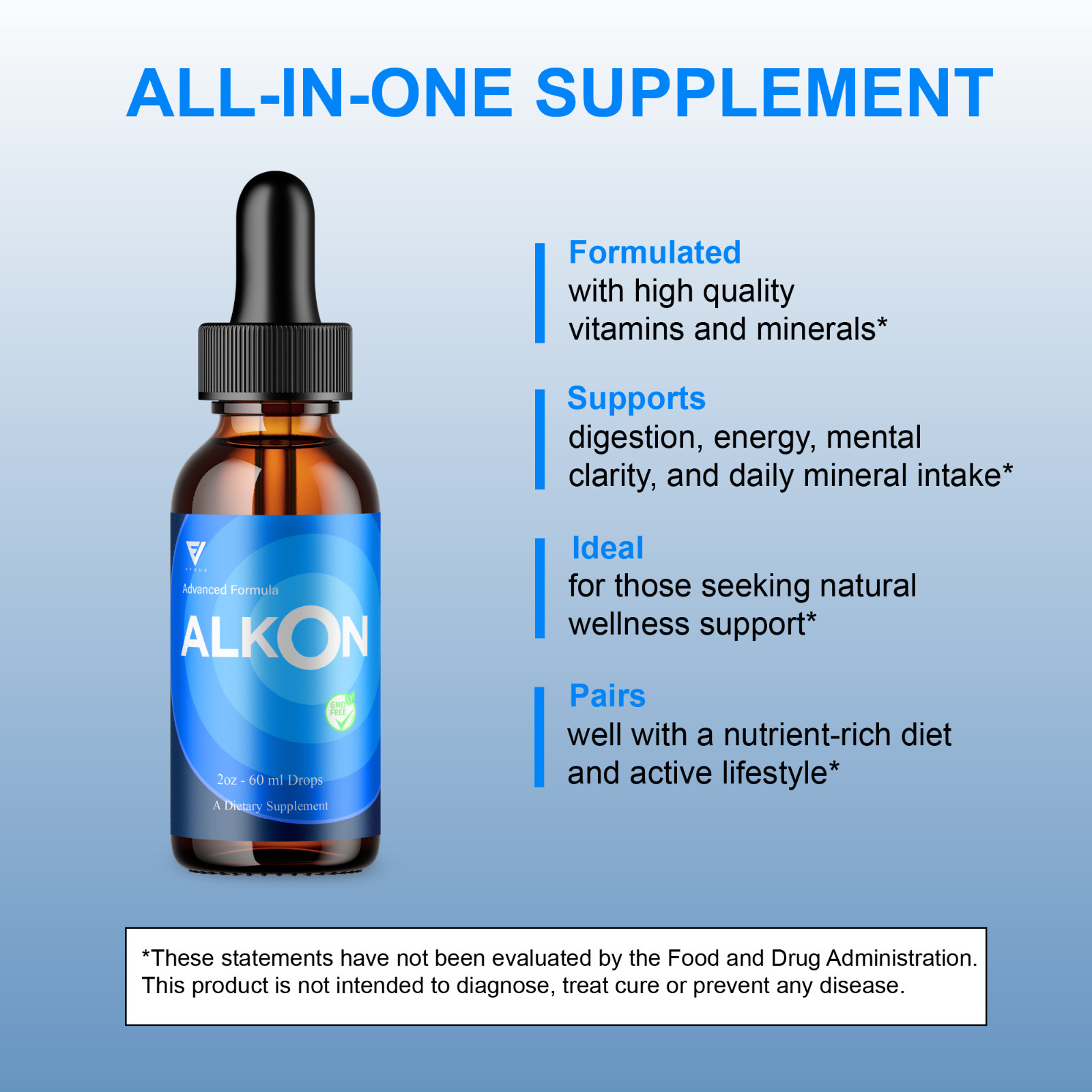 (5 Pack) Alkon Daily Wellness Drops, Alkons Formula (10oz)