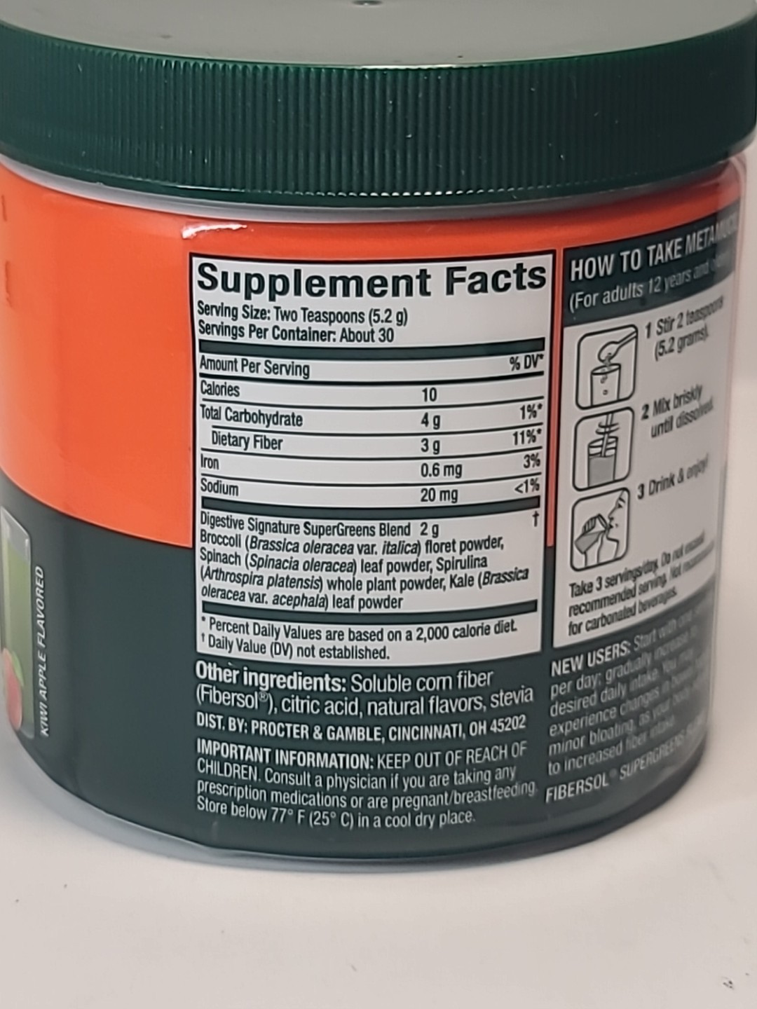 2 × Metamucil Super Greens Digestive Blend Powder Fiber KIWI APPLE 5.5 Oz 11/26