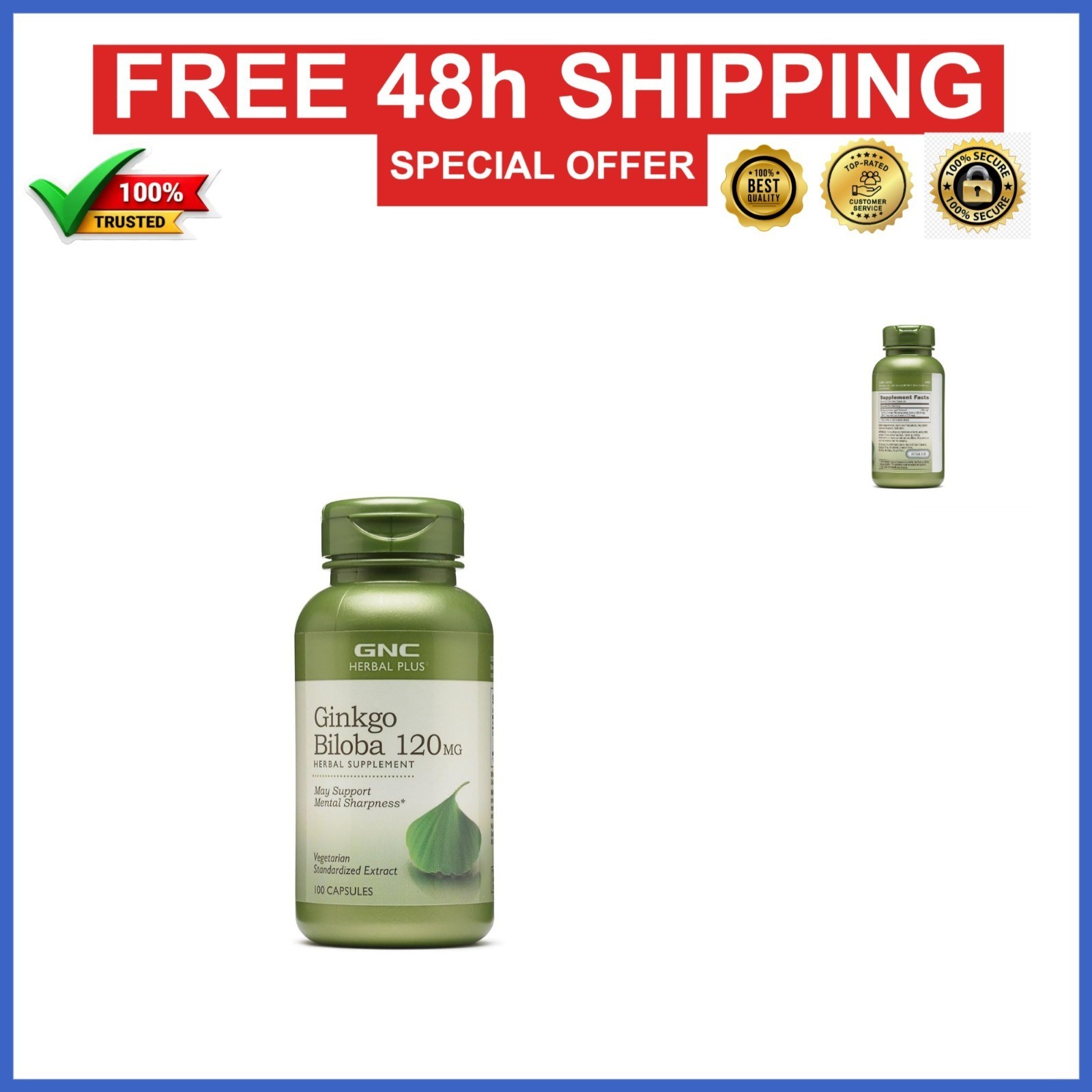 GNC Herbal Plus Ginkgo Biloba 120mg Supplement, Vegetarian, 100 Servings