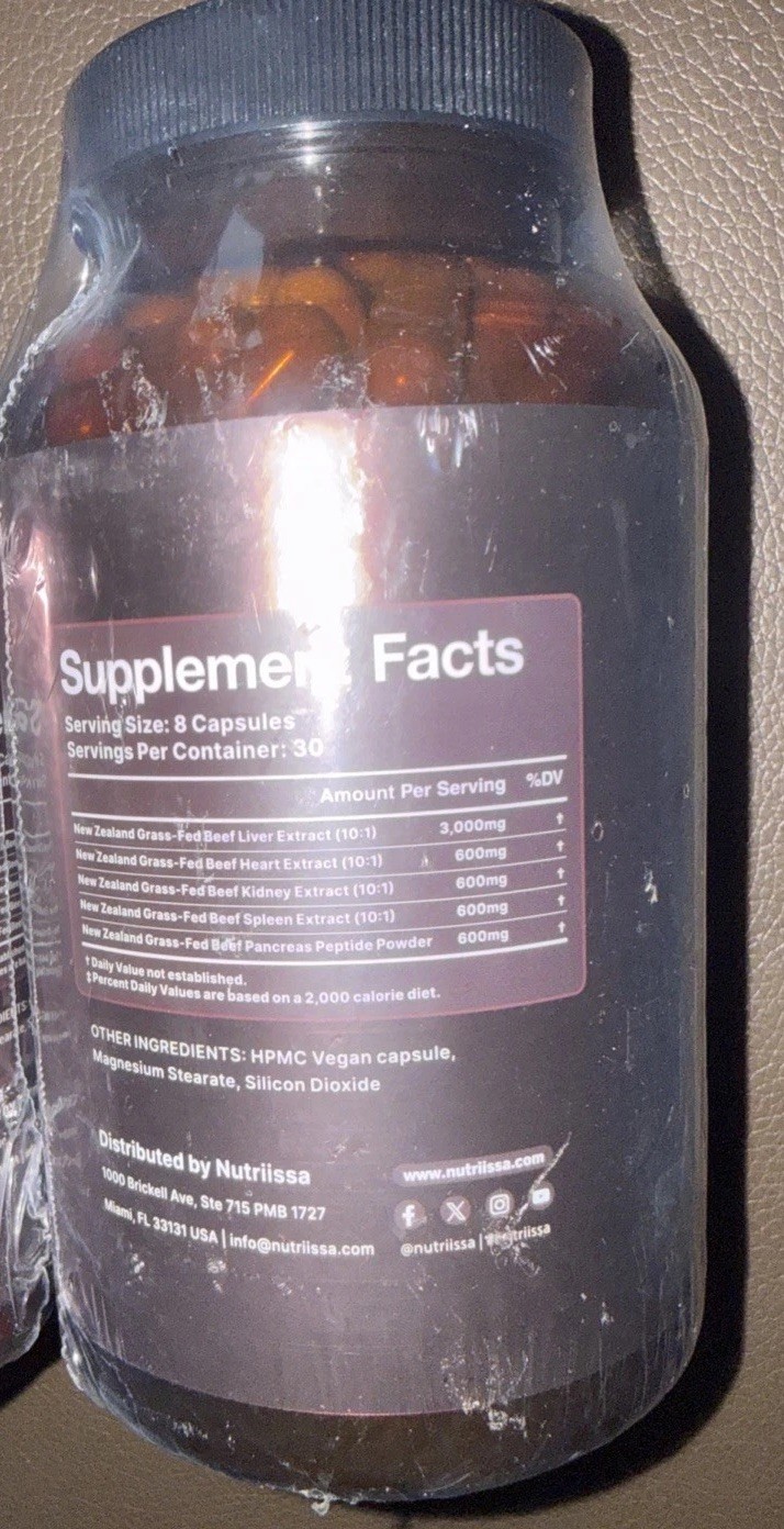 Nutriissa Full-Spectrum Beef Organ Grass-Fed Liver Liver Heart Kidney Spleen 240