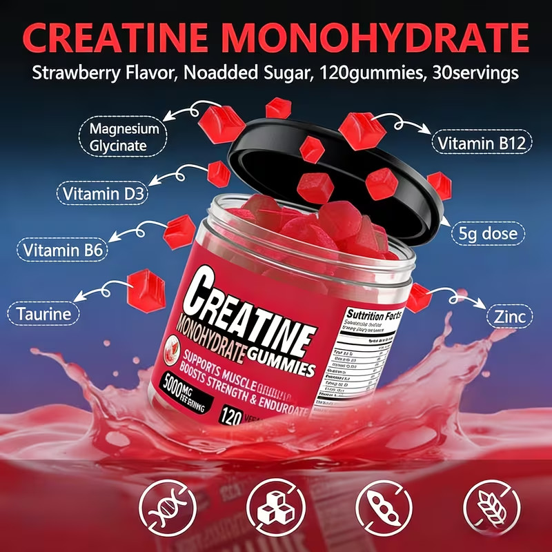 Watermelon Creatine Monohydrate Gummies No Additives Easy Mixing Muscle Support