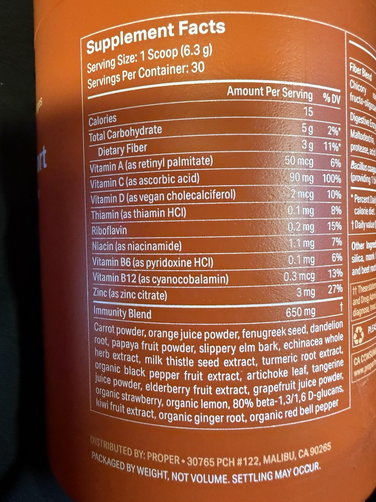 Proper Superfood Powder Orange Tangerine Immune Support Vitamin C Elderberry