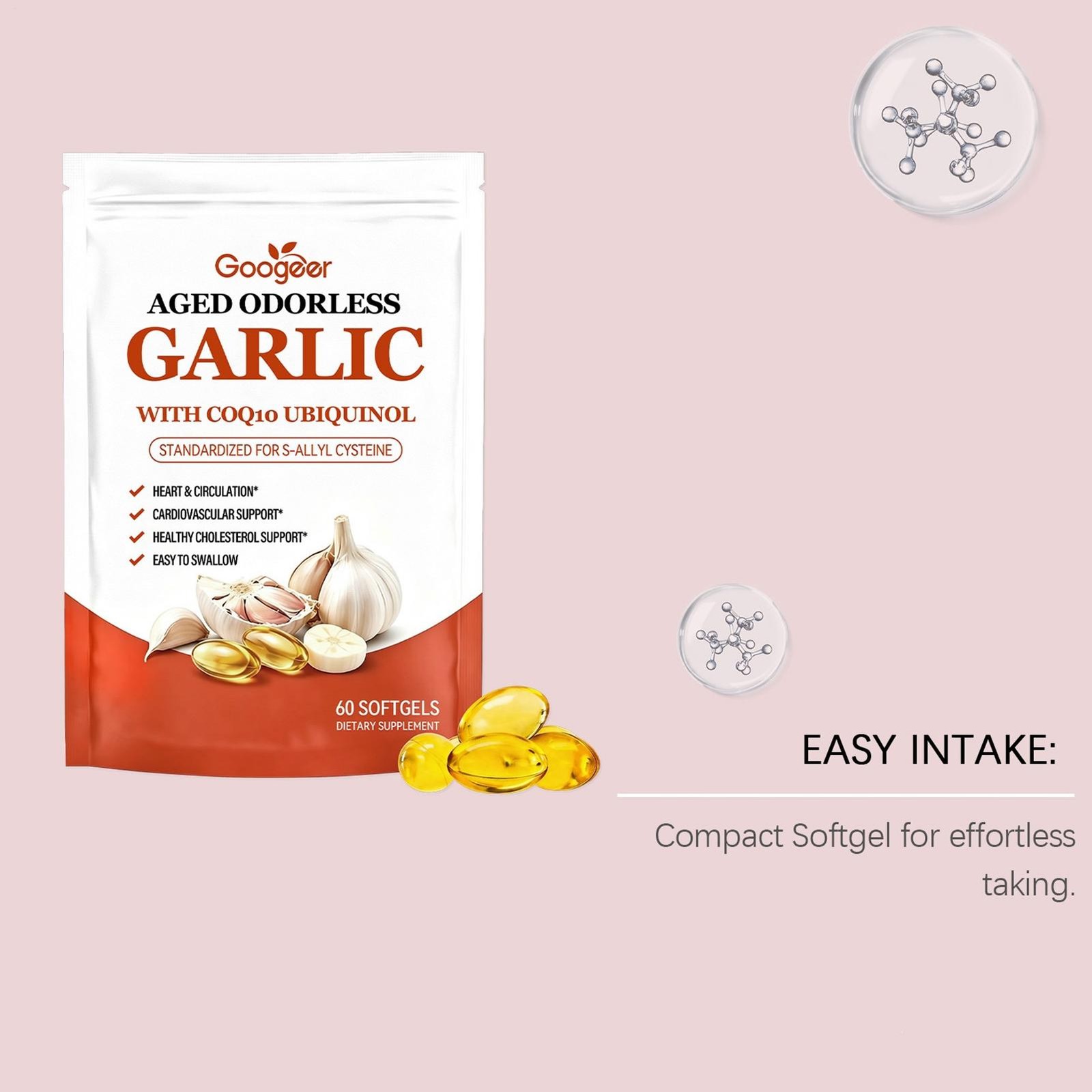 Aged Odorless Garlic Extract 600mg Softgels (60 Count) With CoQ10
