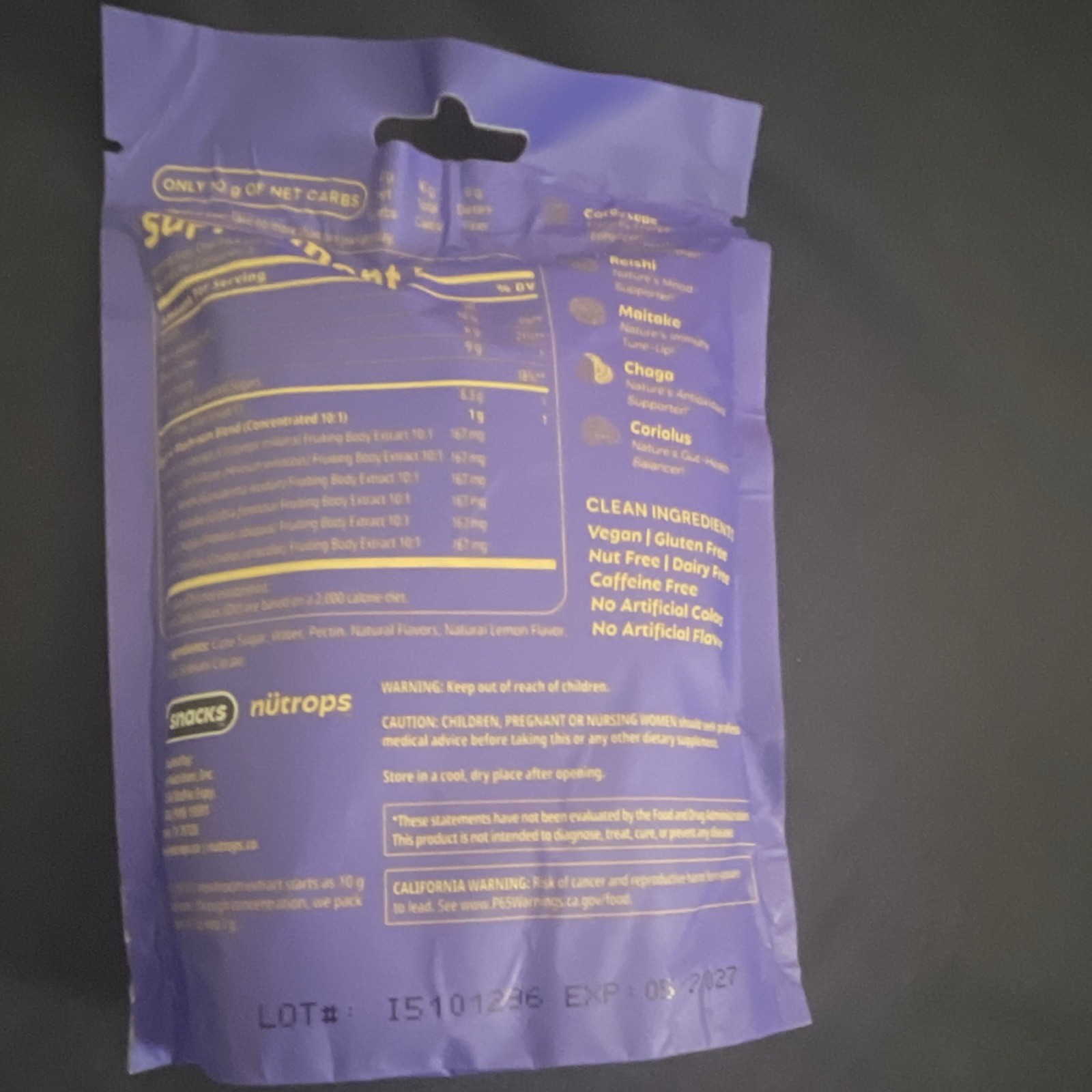 nütrops Nootropics Gummies Lemon Clouds, Reishi Blend, Vegan 60g EXP 05/2027