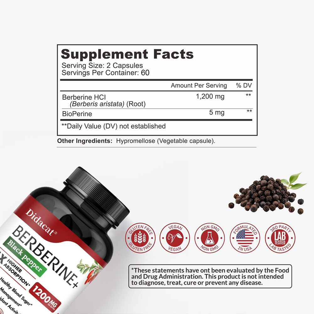 Berberine 1200mg – 5X Higher Absorption – Heart Health, Immune Support – Non GMO