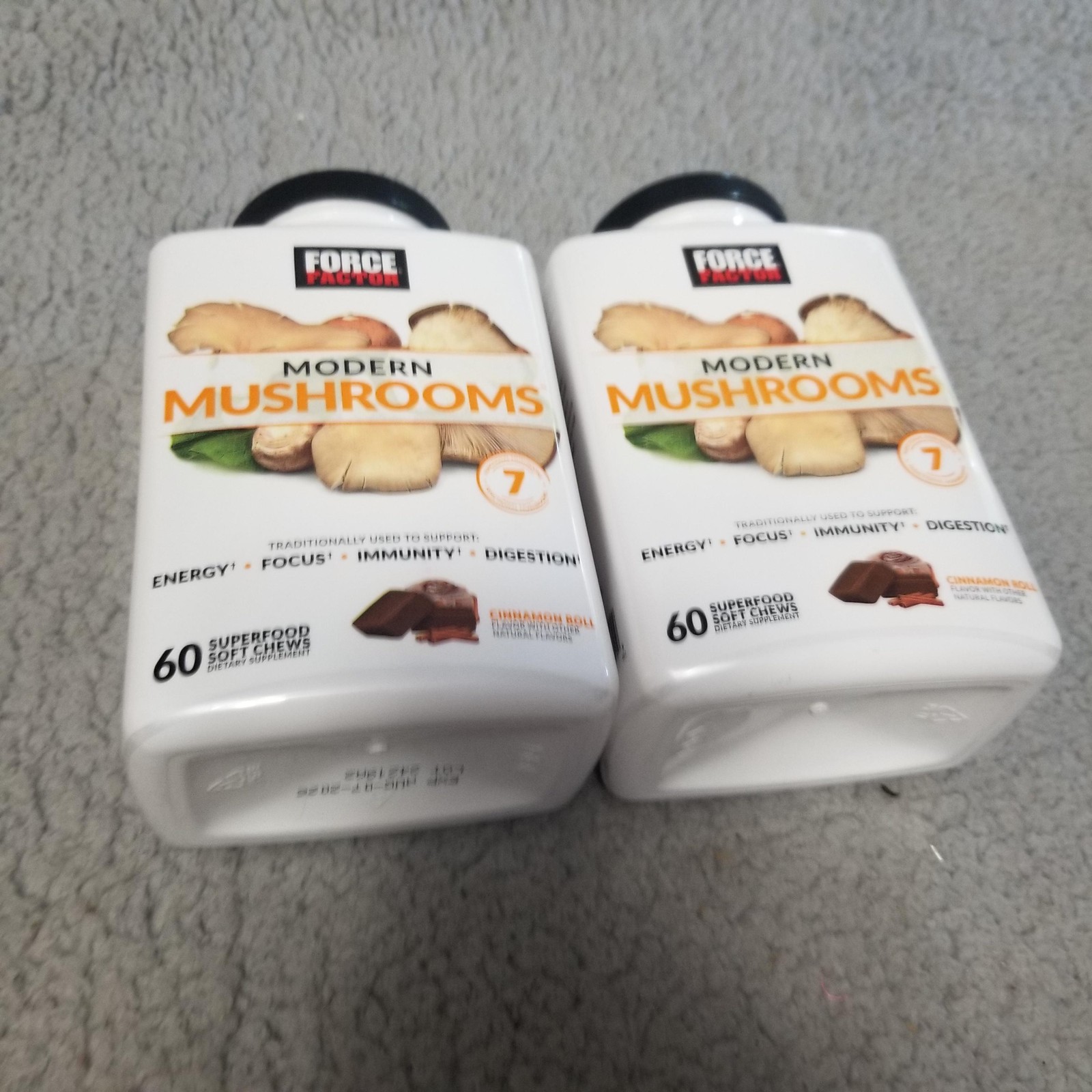 2pk Force Factor Modern Mushrooms 60 Soft Chews Cinnamon Roll Exp 08/2026 New