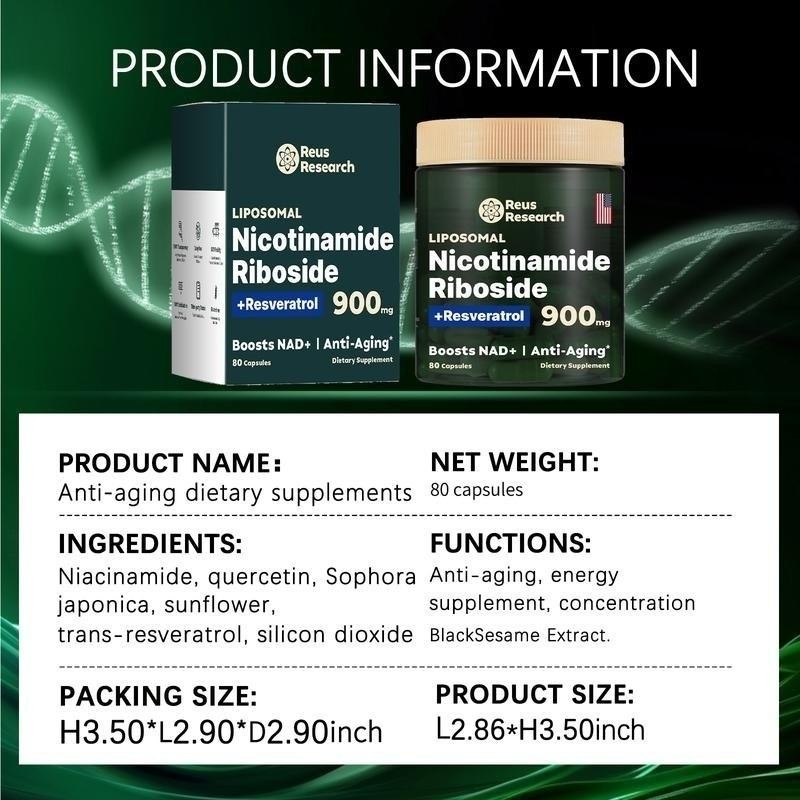 2 Bottle of Reus Research NR900 -NAD+Supplement forSkin Aging Support, Energy