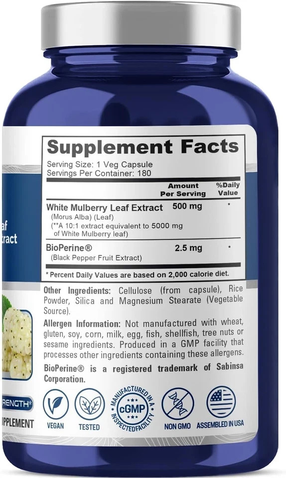 Mulberry 5000mg Leaf Extract 180 Veggie Caps Bioperrne/Non GMO