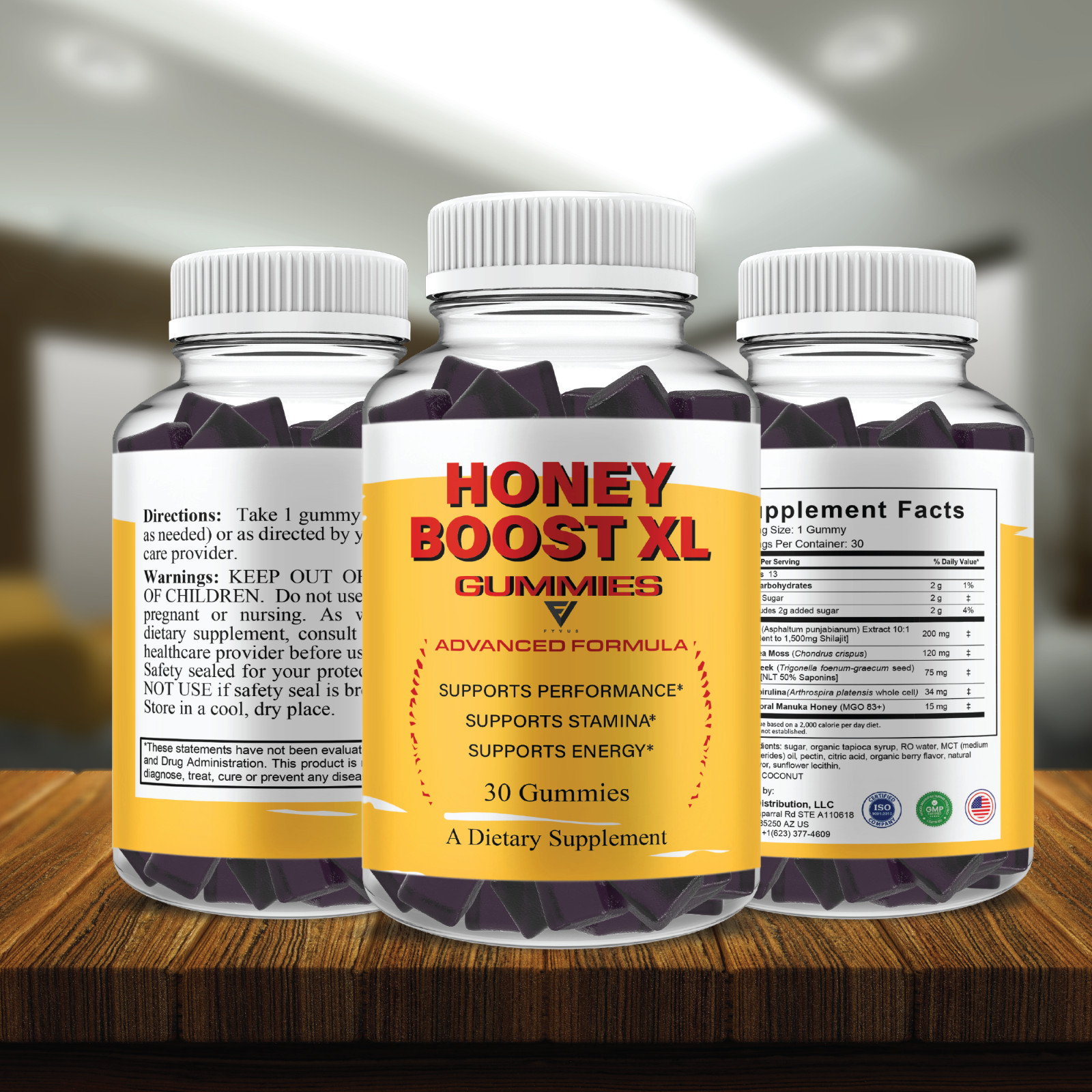 Honey Boost XL Gummies, Daily Premium Shilajit Supplement (30 Gummies)