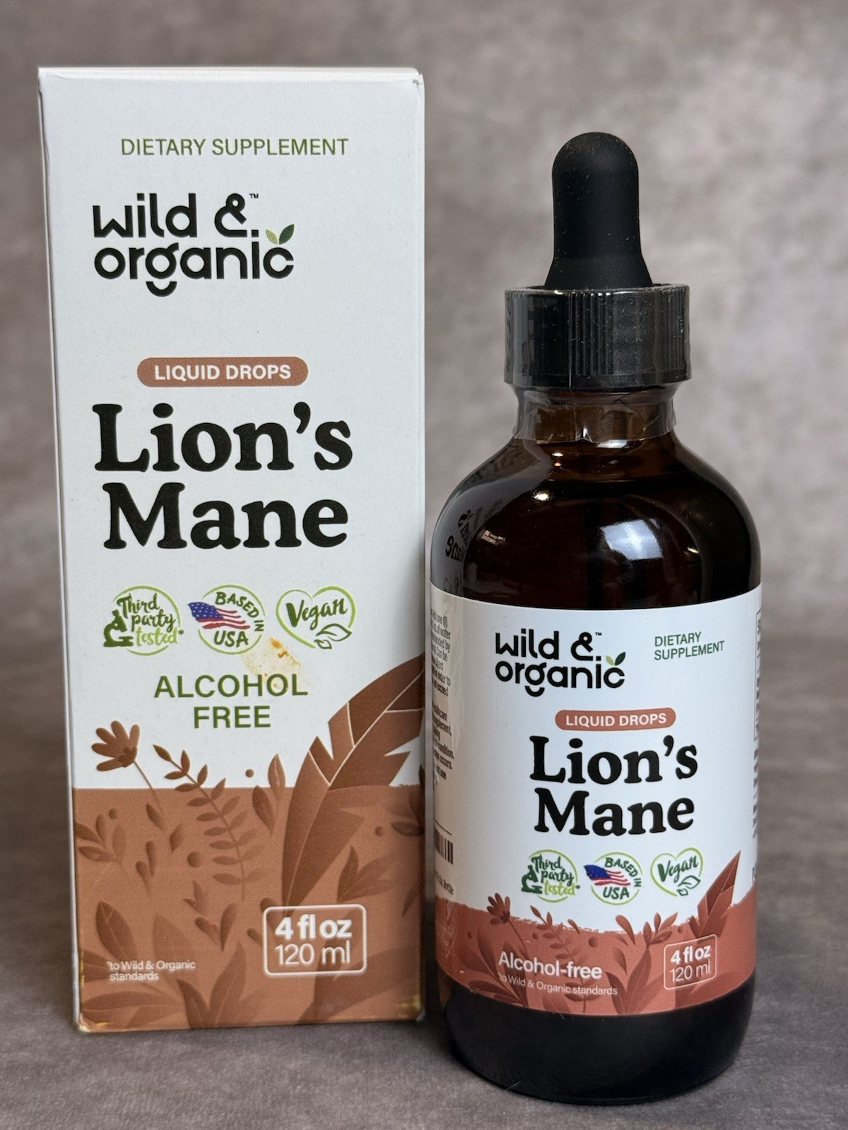 Wild & Organic Lion’s Mane Liquid Drops Alcohol Free Vegan 670mg 4 fl oz