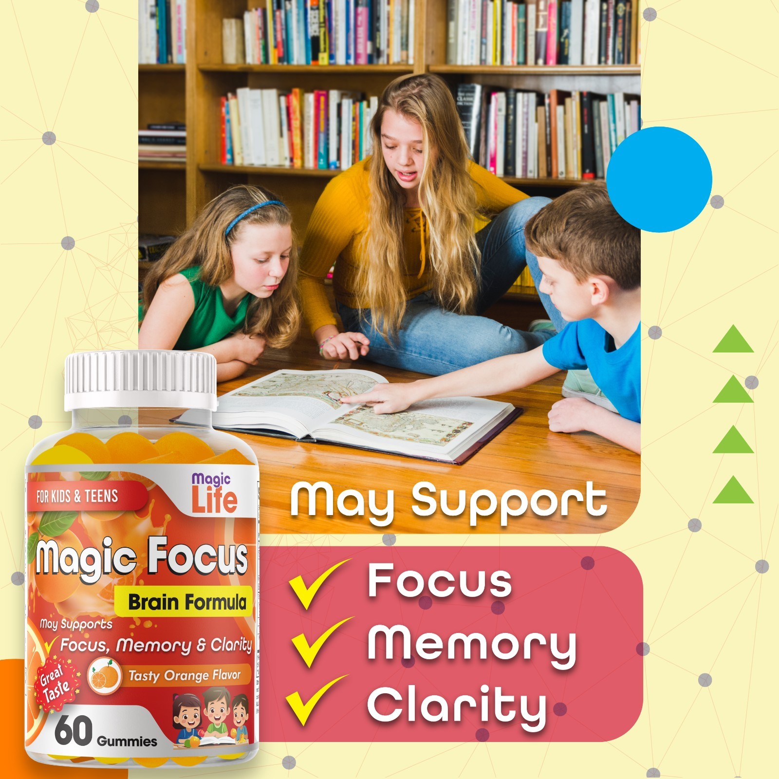 Kids Focus Gummies Brain Memory & Attention Support Vitamins for Kids & Teens