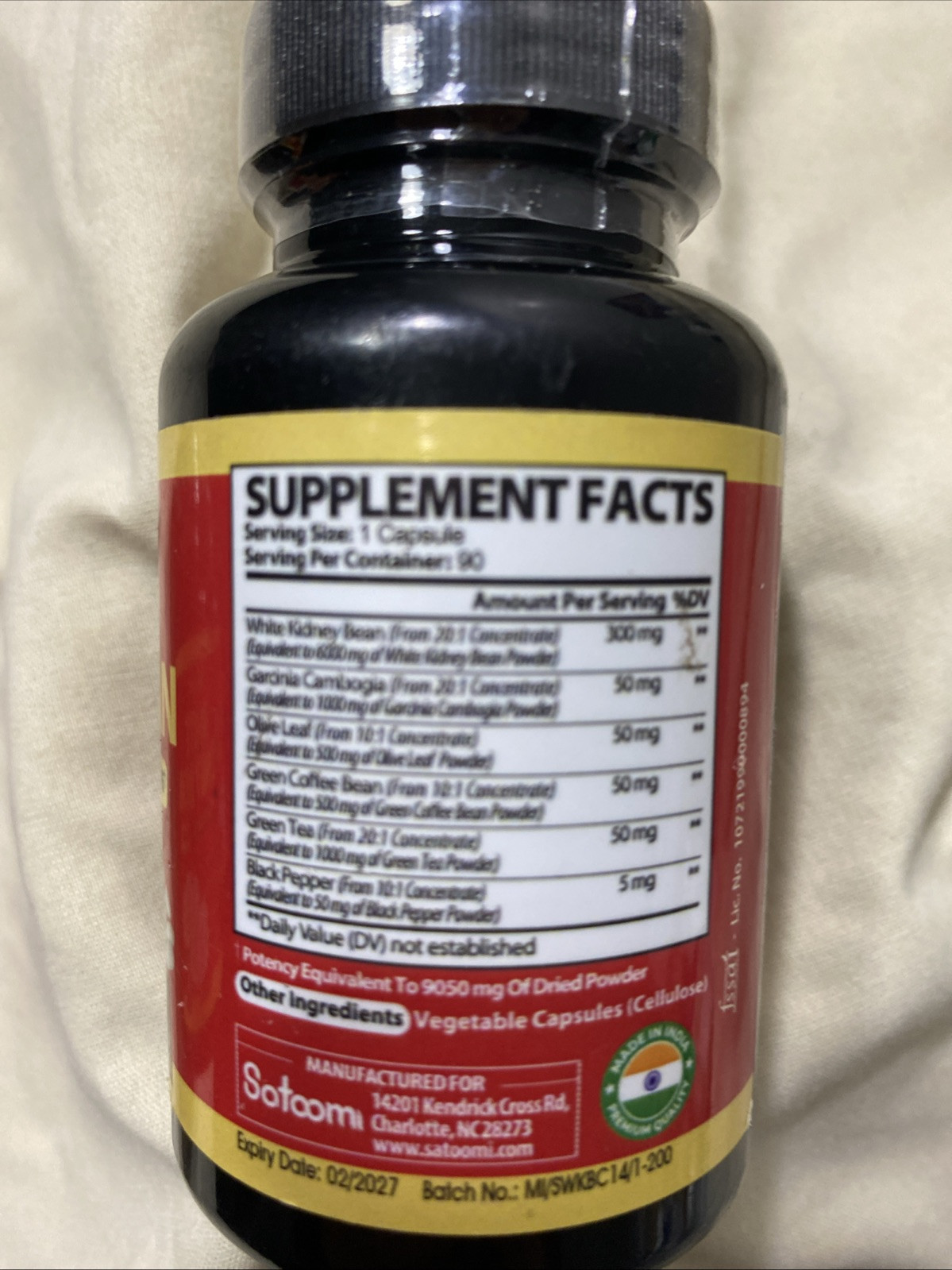 3 pack Satoomi White Kidney Bean Extra Strength 9050 mg 90 caps Exp 02/27