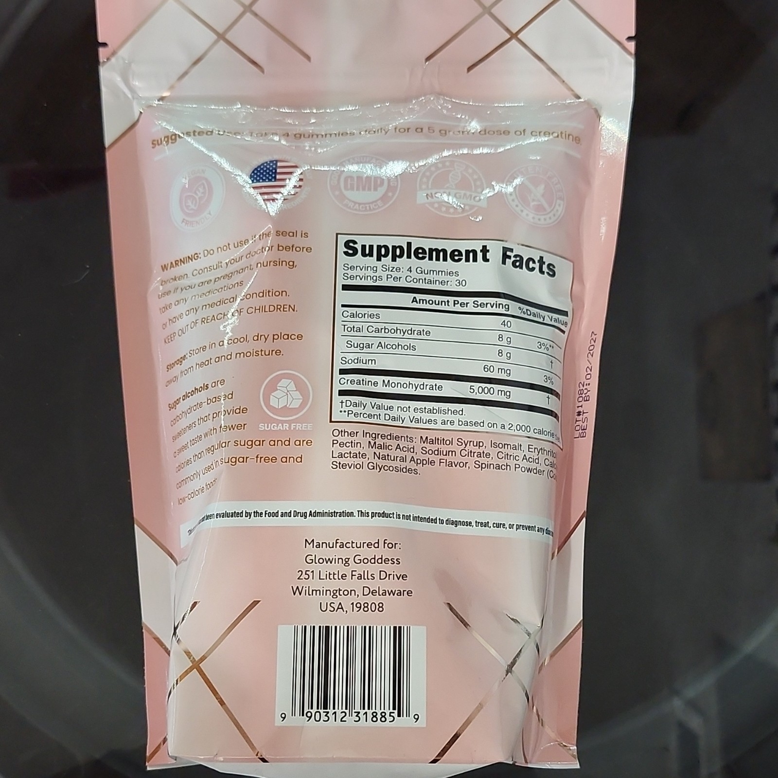 Glowing Goddess Creatine Monohydrate Gummies Sour Green Apple 120 5,000mg