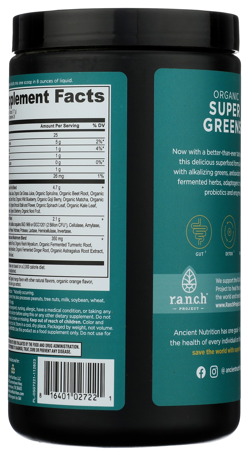 Organic Super Greens Mango Flavor Powder By Ancient Nutrition 1 Pack