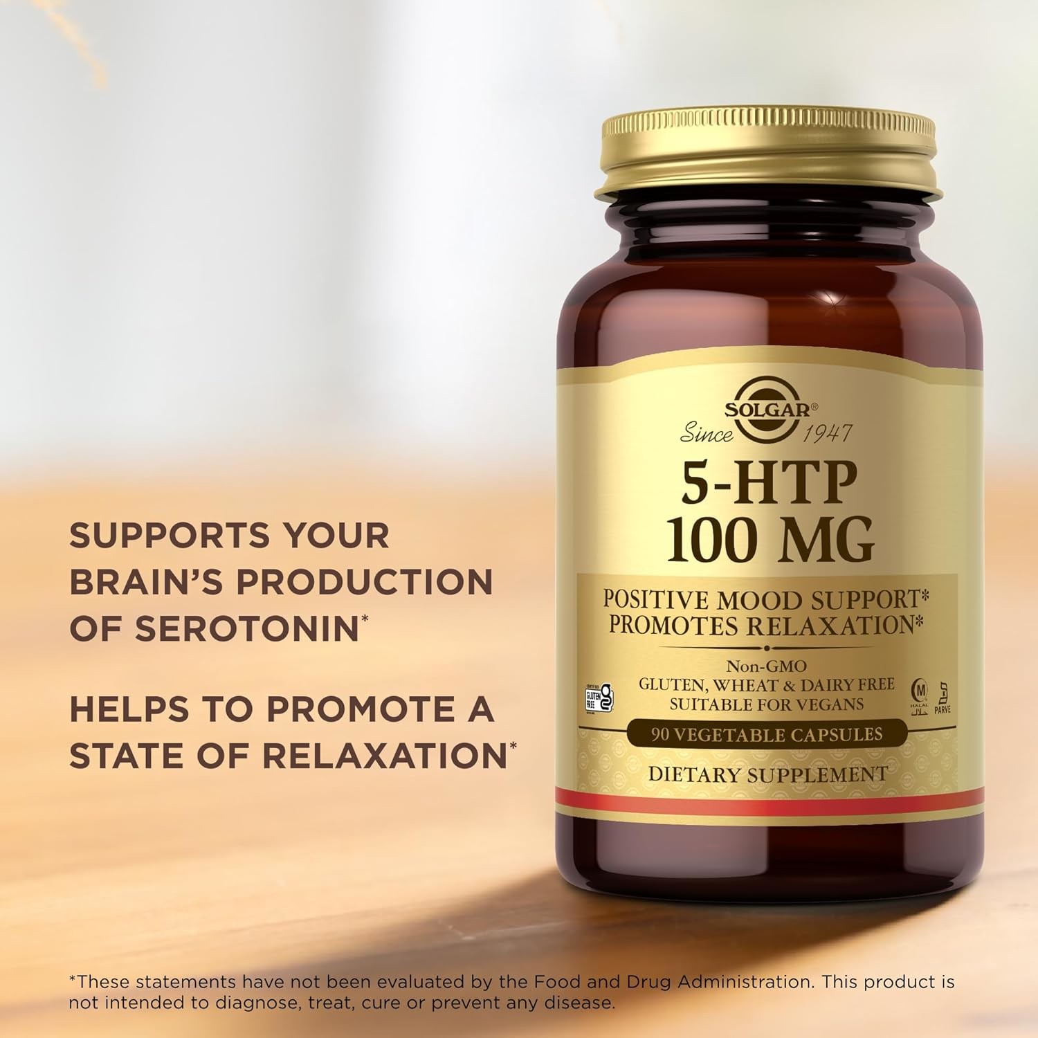 Solgar 5-HTP 100 mg, Promotes Relaxation, 90 Vegetable Capsules