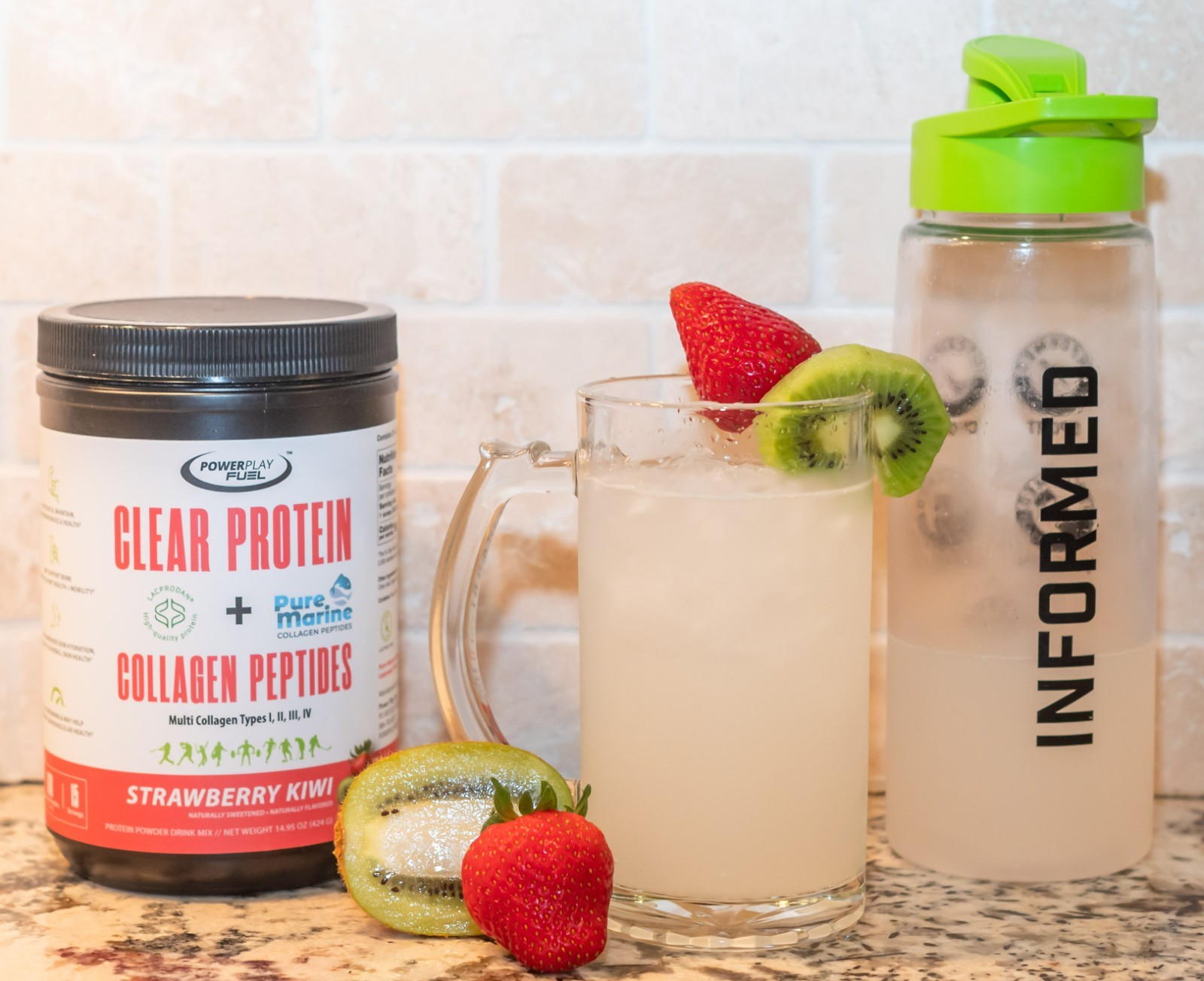 POWER PLAY FUEL Clear Protein & Collagen Peptides Powder – Strawberry Kiwi