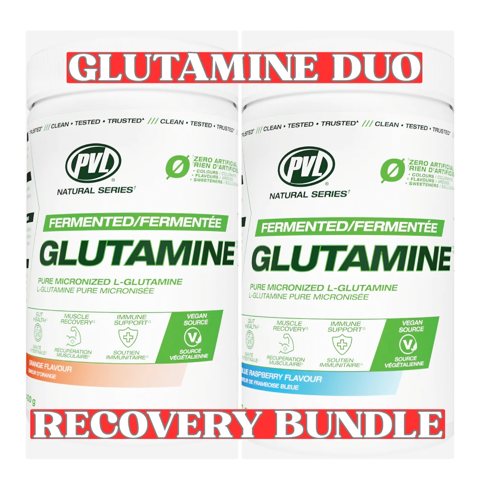PVL Fermented L-Glutamine 400g 2-Pack Blue Raspberry + Orange Muscle Recovery