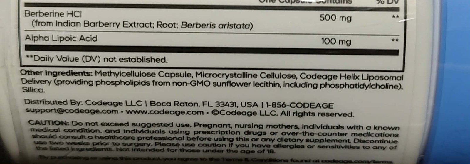 Berberine Phytosome Beyond Vitamins Codeage Dietary Supplement 60 Capsules