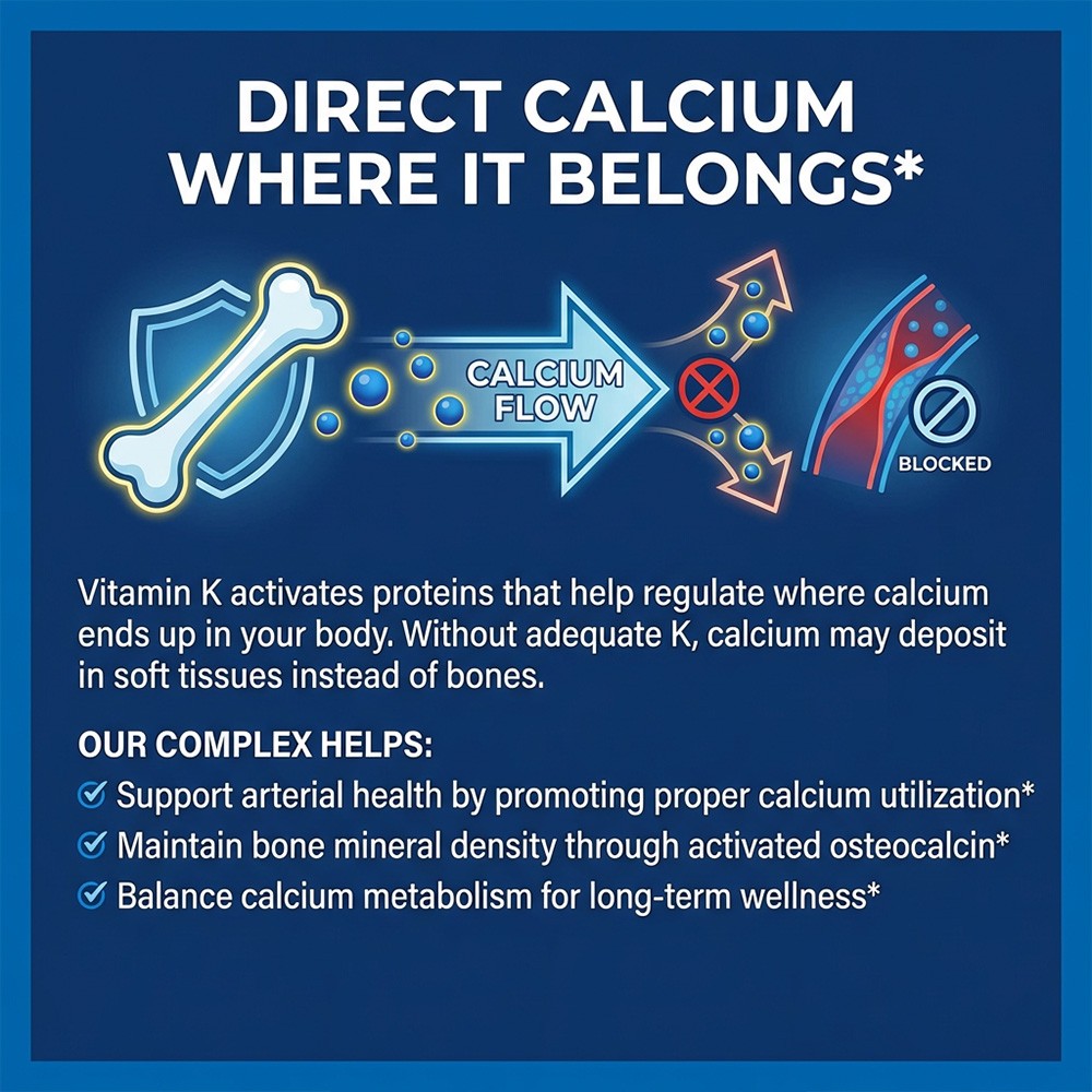 Vitamin K Complex-K1 +2K2 Forms for Calcium Balance,Vascular Health 30~120Caps
