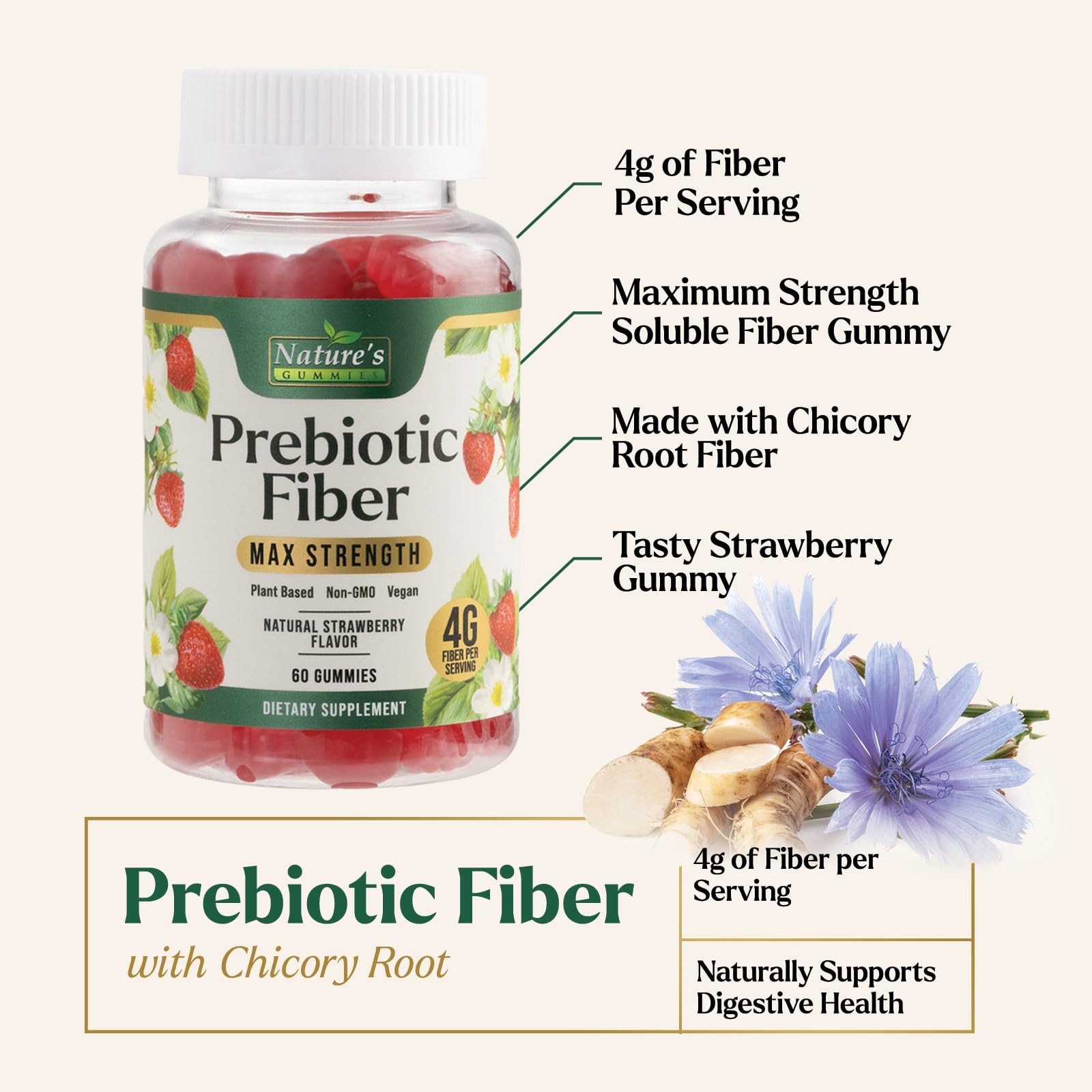 Nature’S Gummies Prebiotic Fiber Gummies – 4G Dietary Fiber Per Serving – Extra