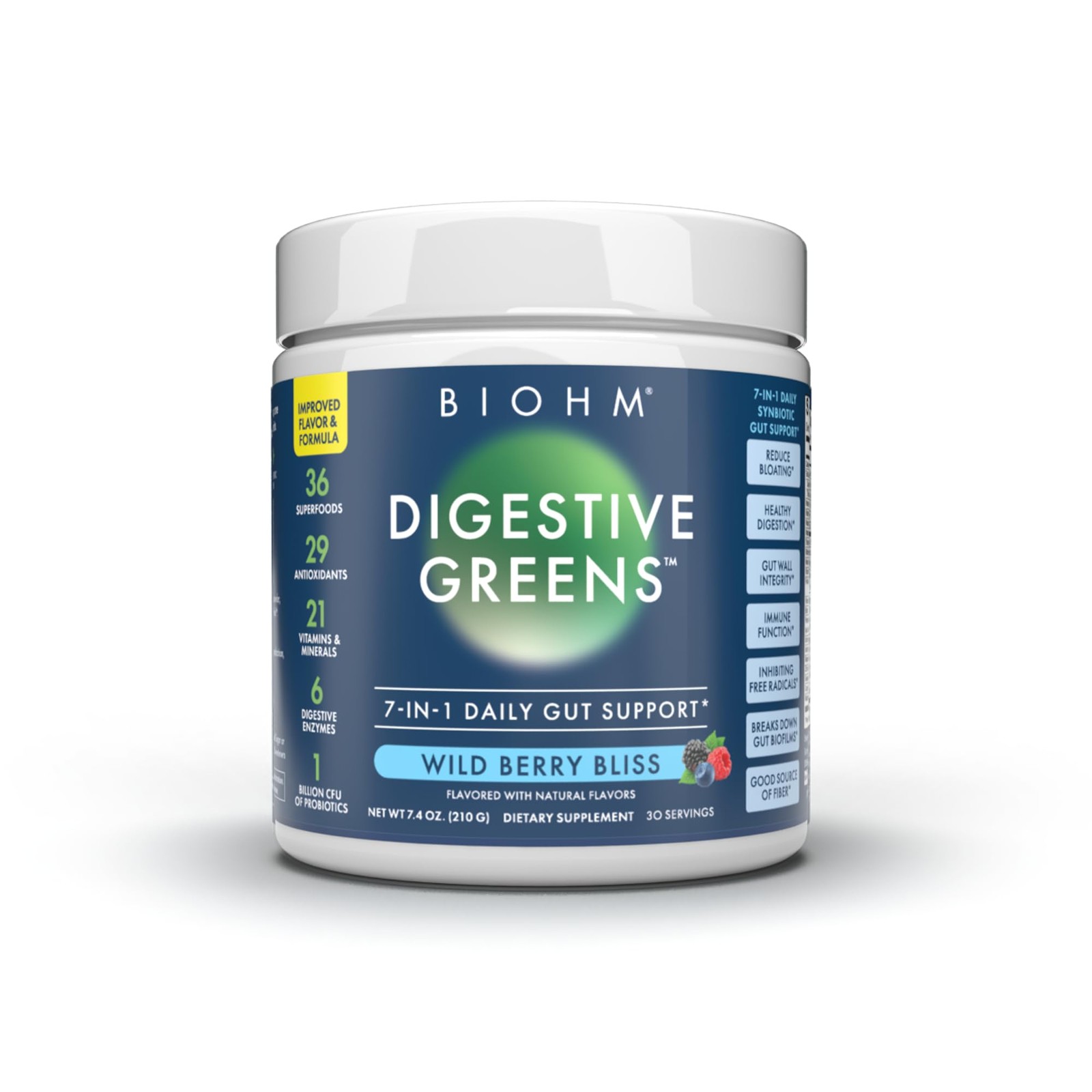 BIOHM Digestive Greens, Green Superfood Powder (7.4 Oz, 7.4 Ounce (Pack of 1)
