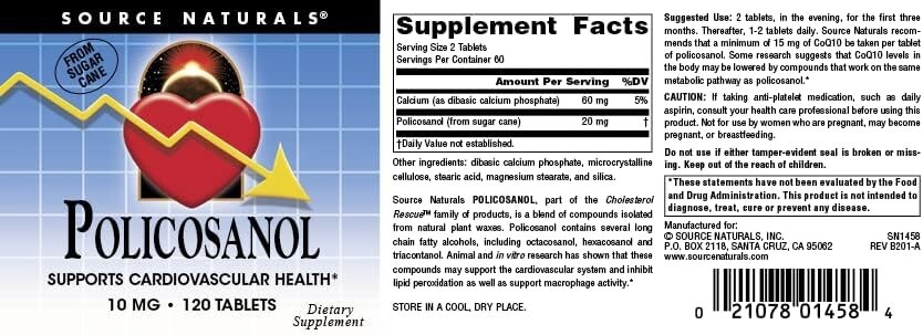 Source Naturals Policosanol Supports Cardiovascular Health, 10 Mg -120 Tablets