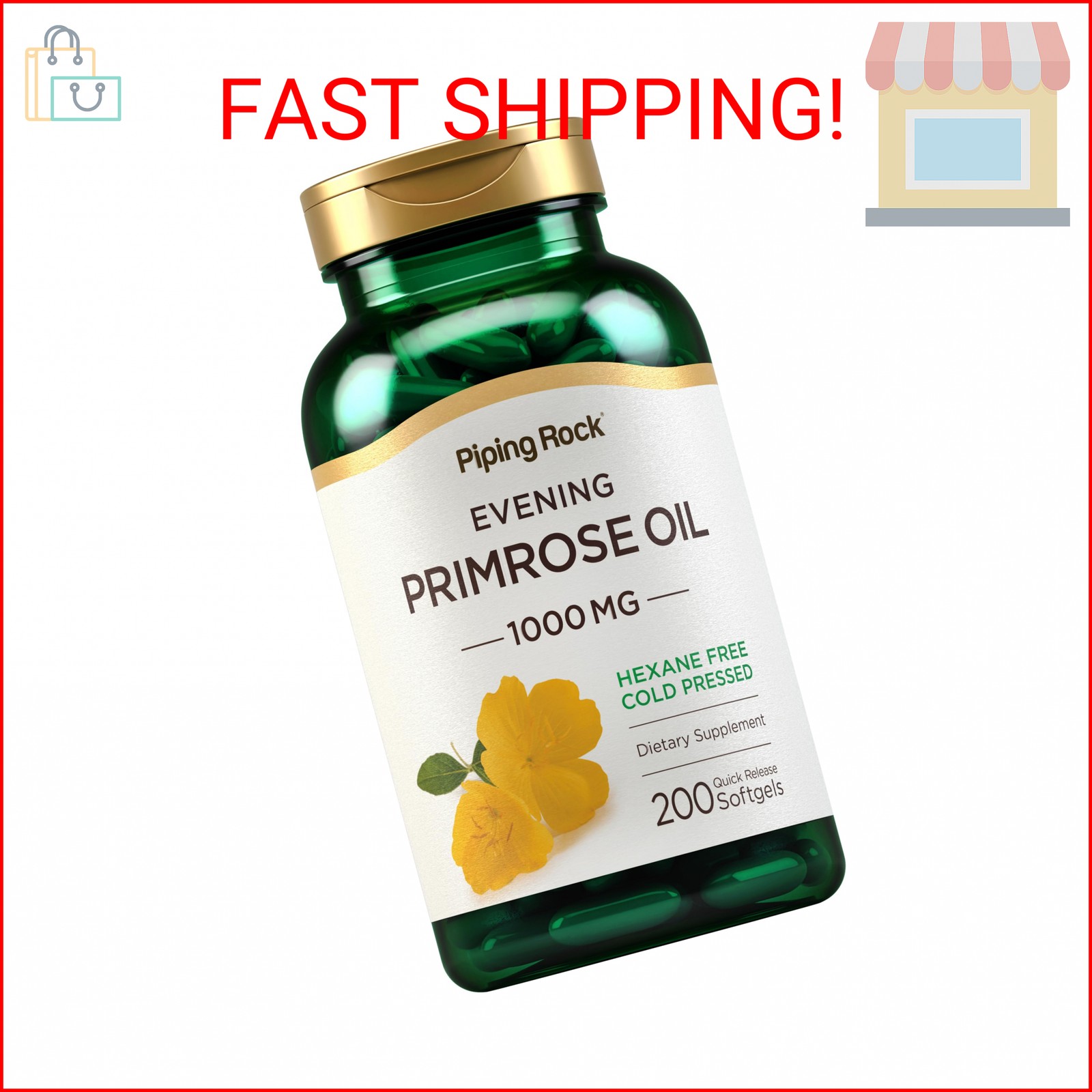 Piping Rock Evening Primrose Oil Softgels 1000mg | 200 Pills | Cold Pressed Diet