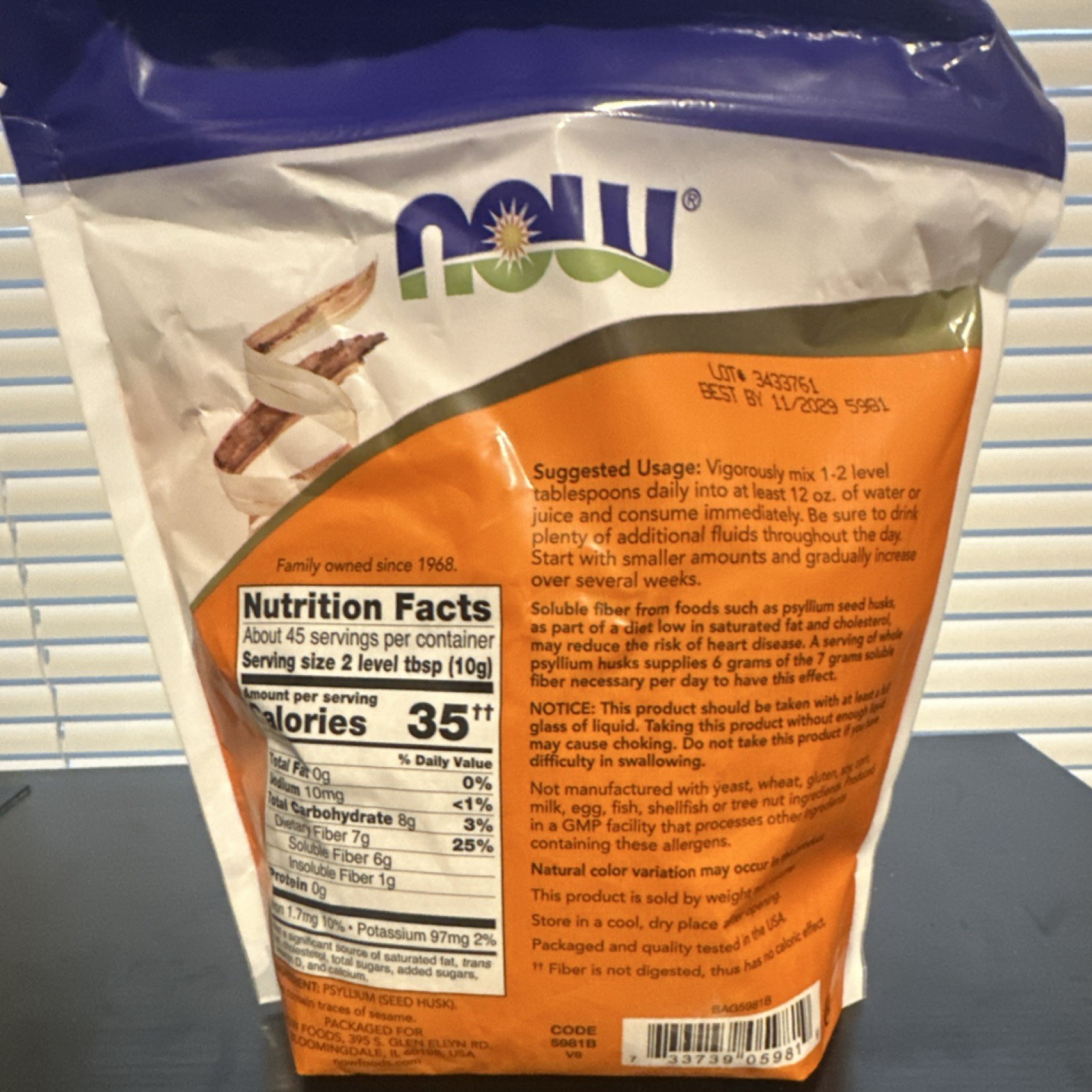 NOW Foods Psyllium Husk Powder Non-GMO Digestive Health Fiber 16 oz