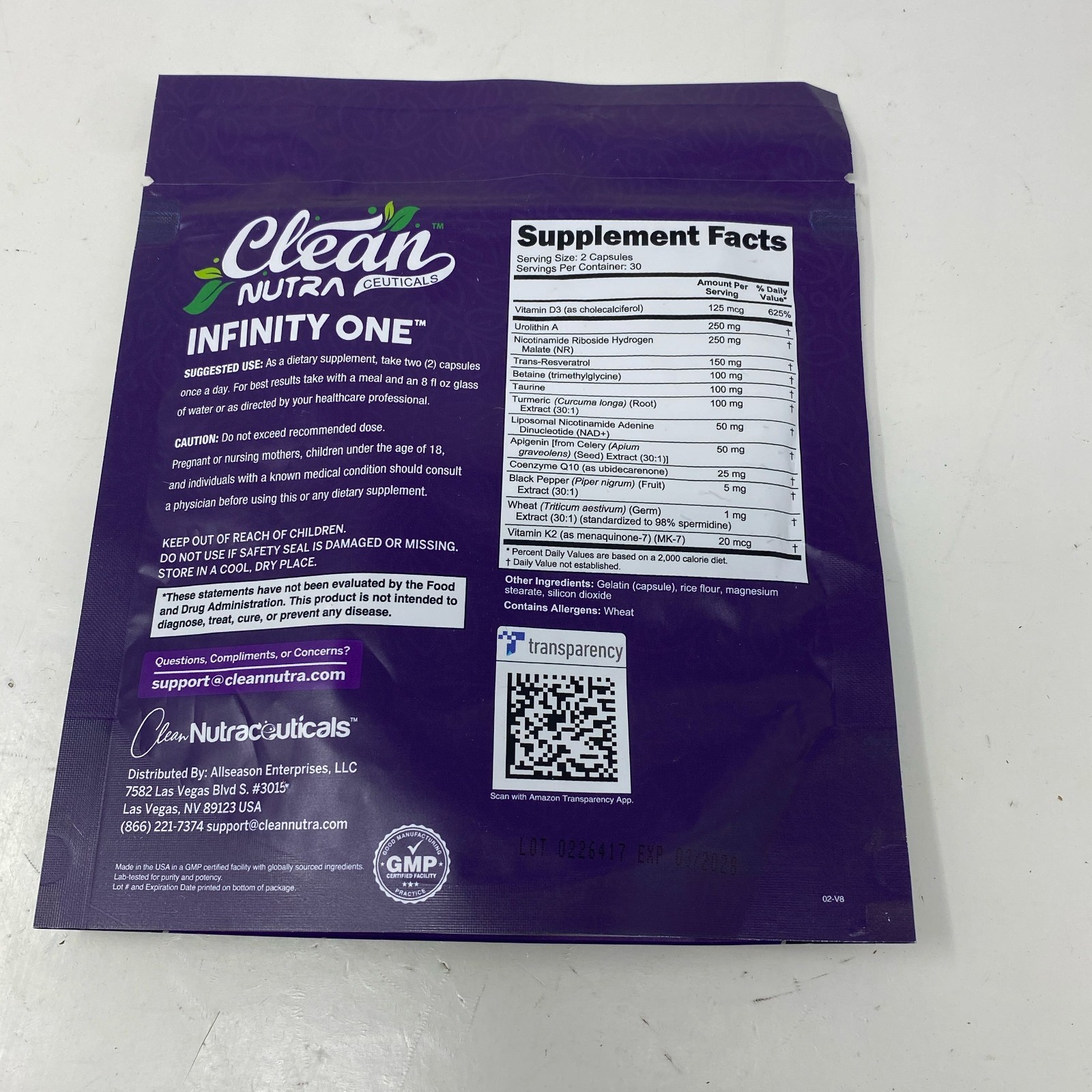 Clean Nutraceuticals Infinity One Urolithin-A NAD+, Purple, 60 Caps