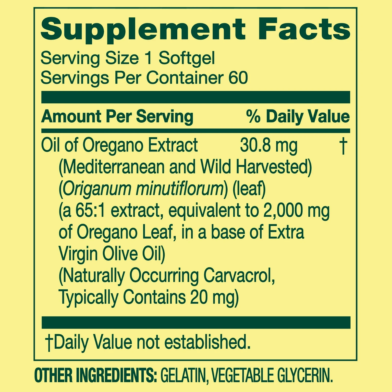 Spring Valley Mediterranean Oil of Oregano Extract 60 Softgels 2000 mg
