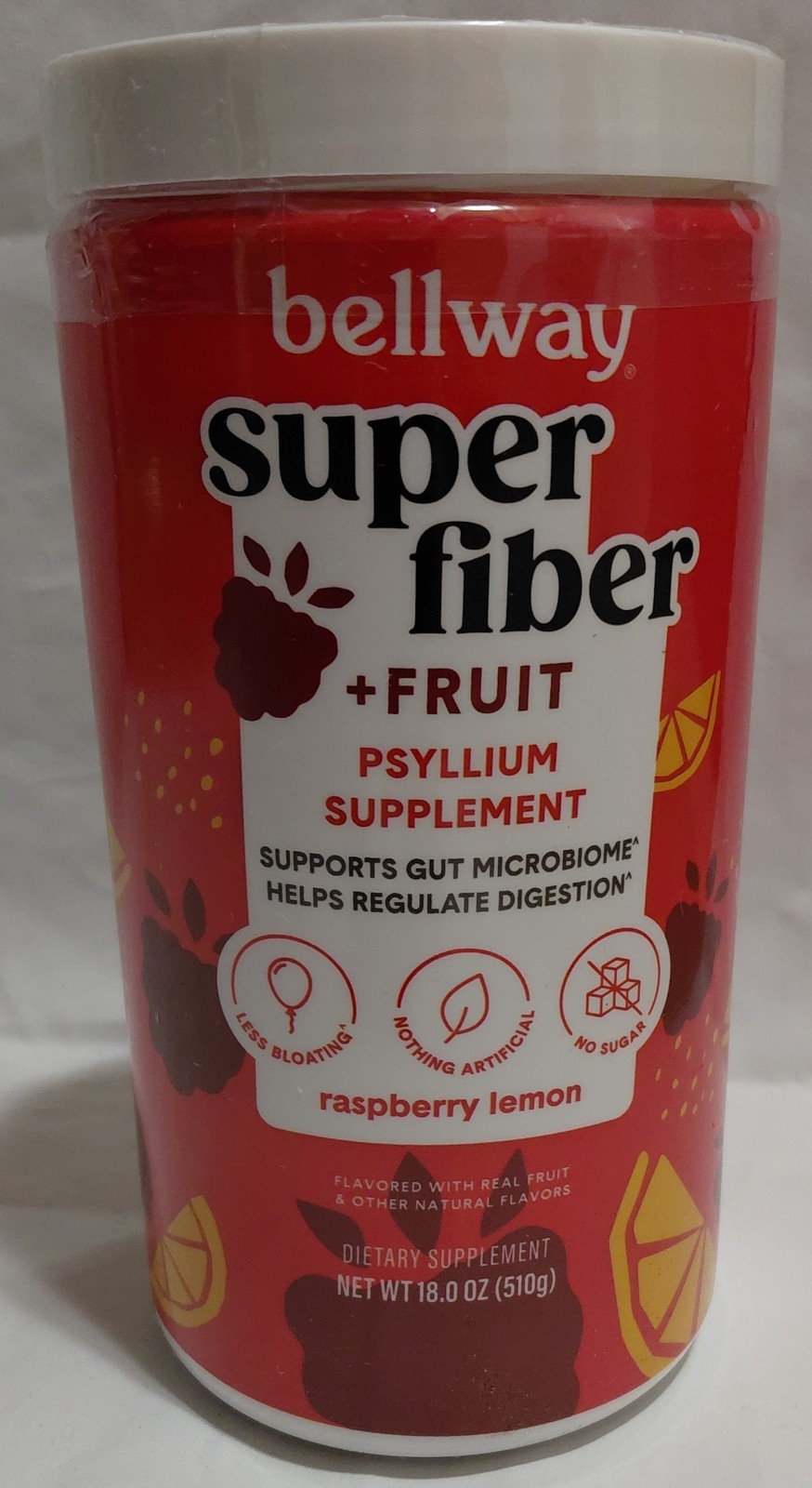 Bellway Super Fiber + Fruit Psyllium Powder, Raspberry Lemon, 18 oz Non-GMO