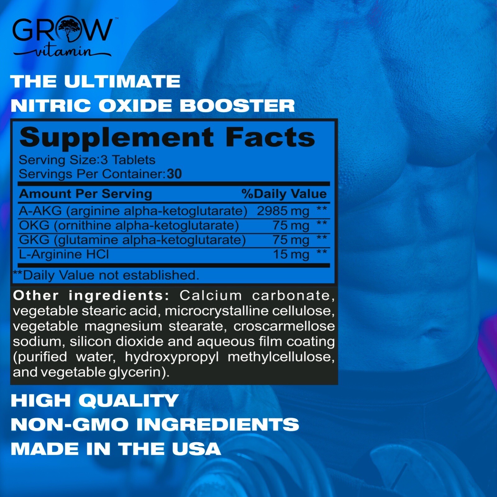 Grow Vitamin GF-9, 90 Tablets Human growth hormone, Testosterone booster,