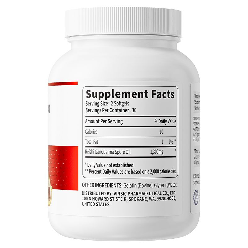 Pure Ganoderma Lucidum Spore Oil Supplement – Vinsic Brand, 60 Softgels