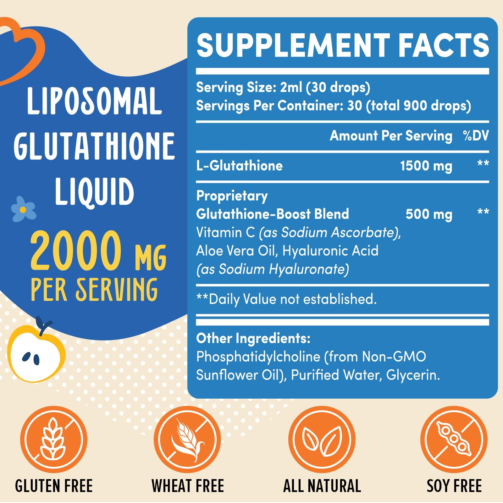 Prunucis 2000MG Liposomal Glutathione Liquid, 98% 2 Fl Oz (Pack of 1)