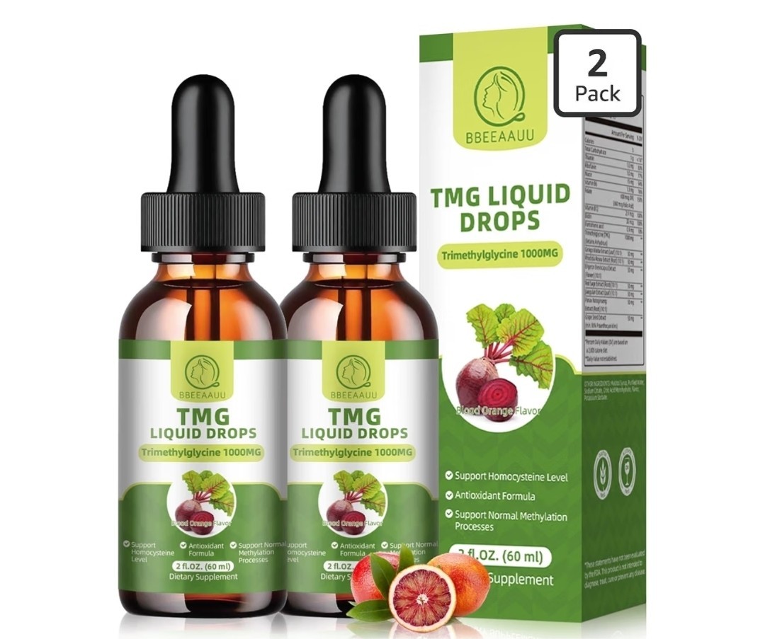 BBEEAAUU TMG Trimethylglycine 1000mg Liquid Drops Blood Orange 2oz 2 Pack