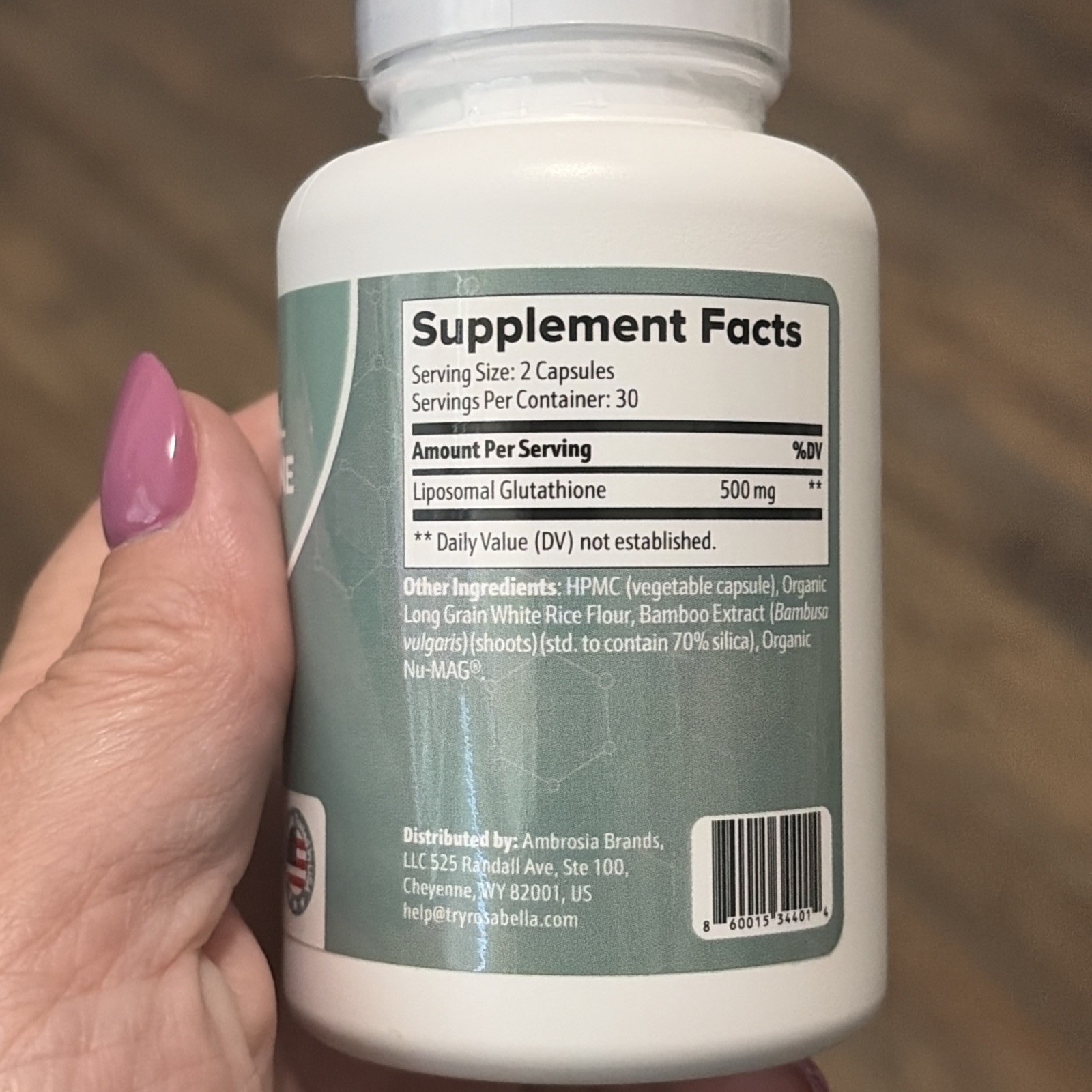 Rosabella Liposomal Glutathione 500mg Immune Detox Vegan GMP 60 Capsules