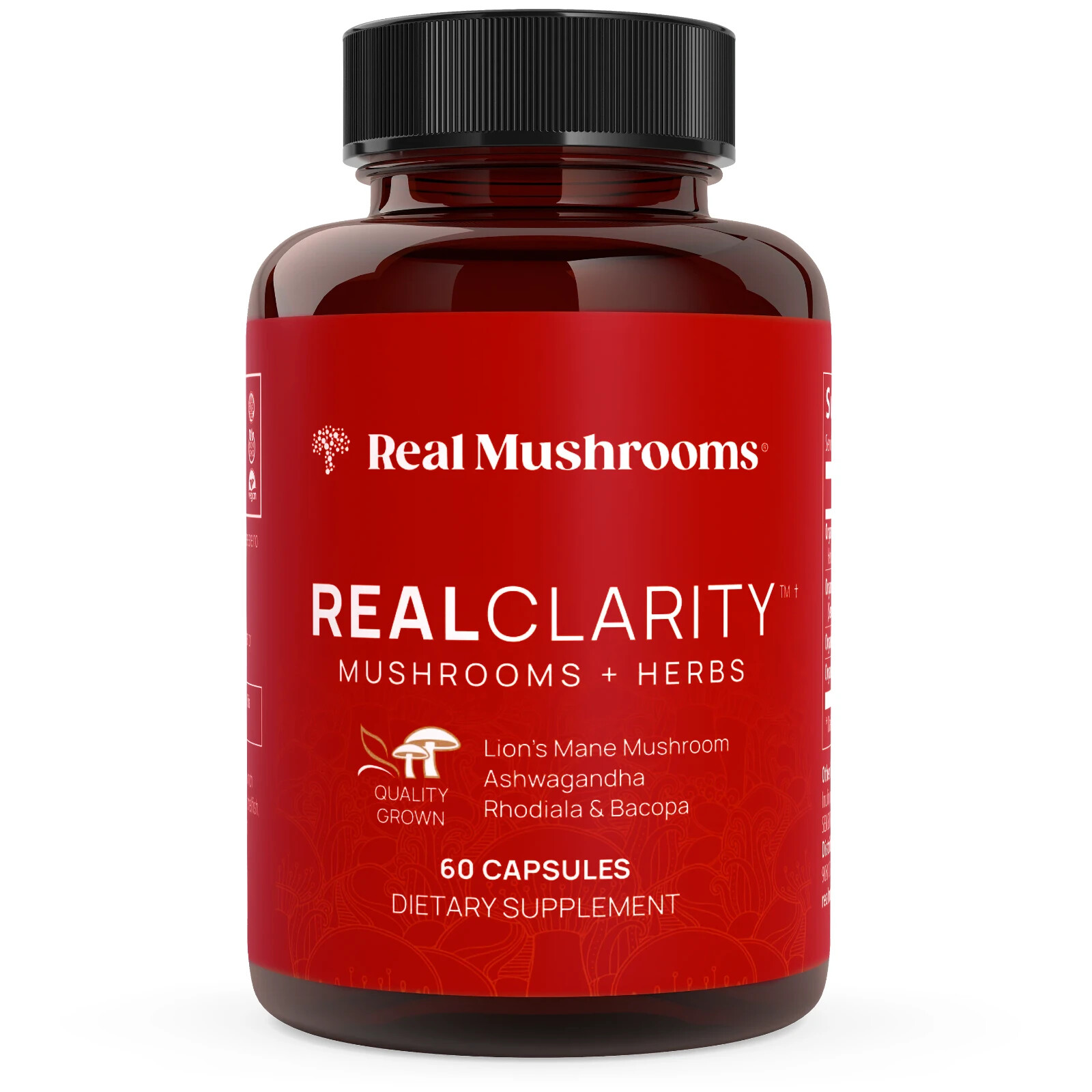 Real Mushrooms RealClarity Lion’s Mane Rhodiola Bacopa Extracts 60 caps NEW