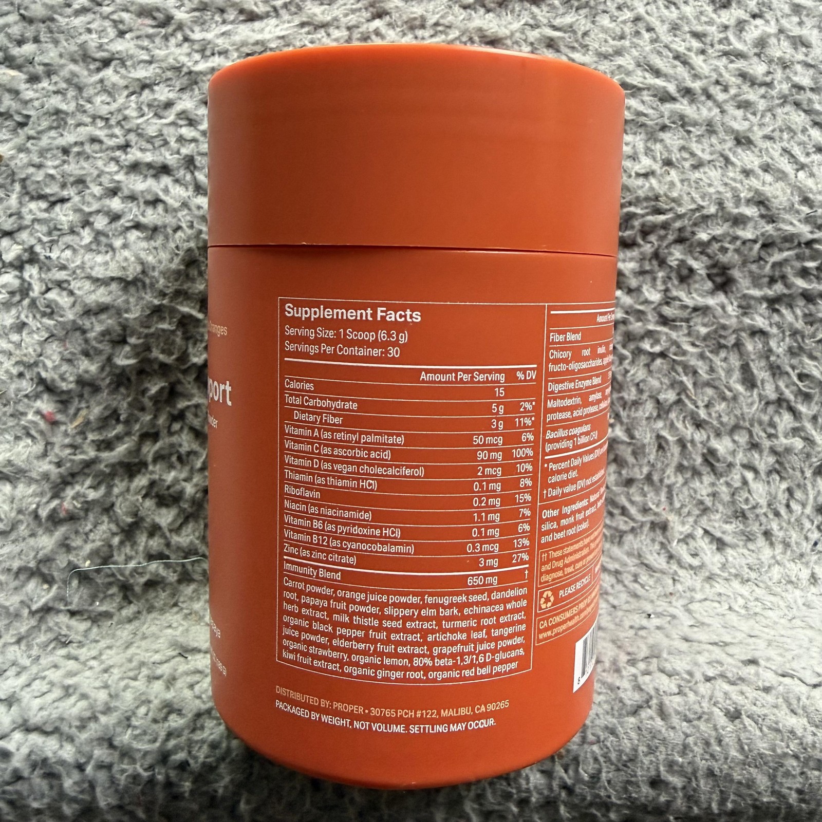 Proper Immune Support Superfood Powder 30 Servings Orange Tangerine Gluten Free