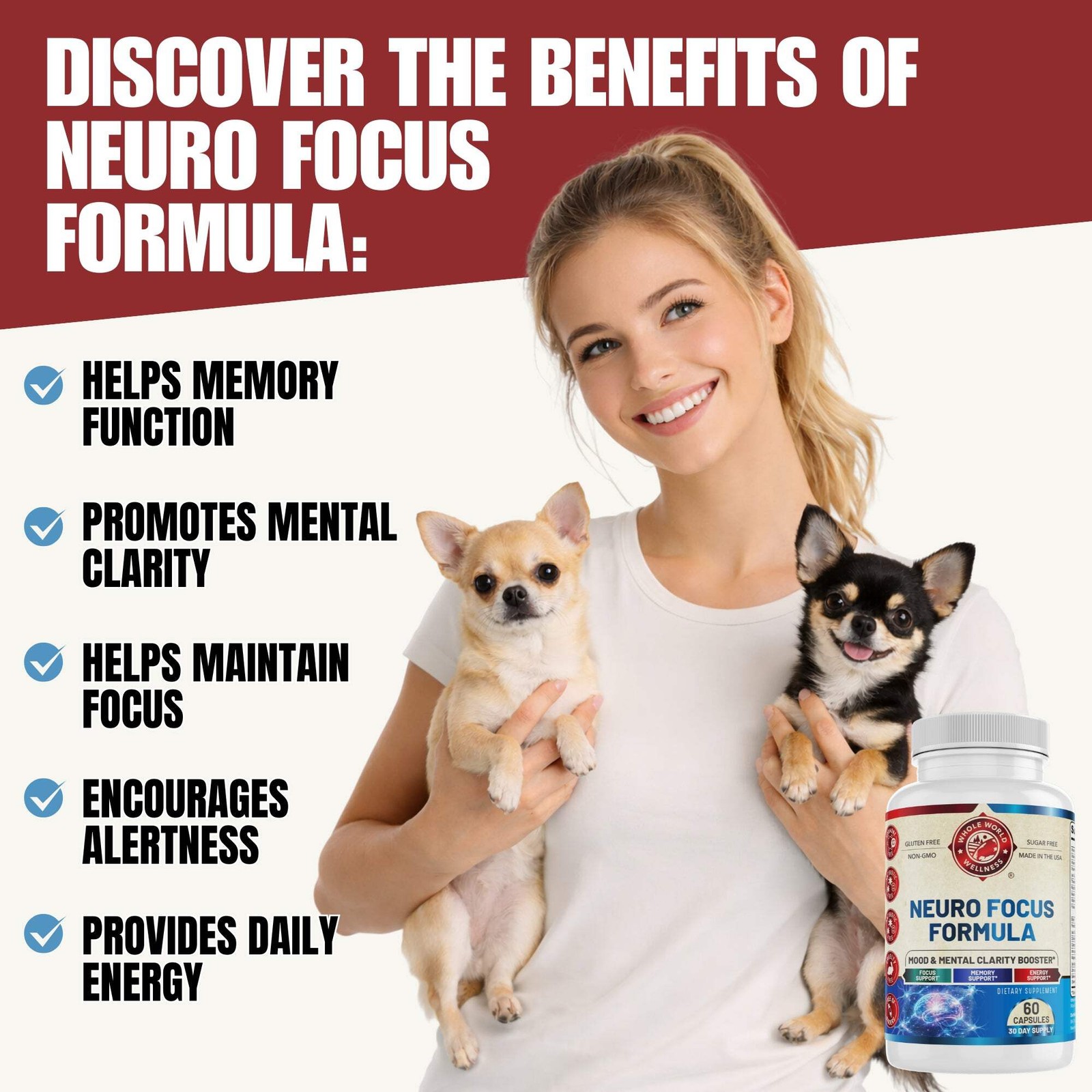 Neuro Focus Formula. Supports Mental Clarity & Focus. Vitamin A,C,D,E,B6…