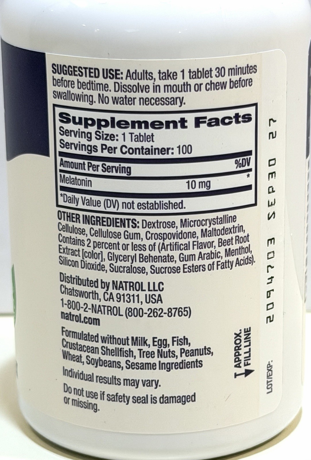 Natrol Fast Dissolve Melatonin 10mg Strawberry Flavor 100 Tablets Sleep Support