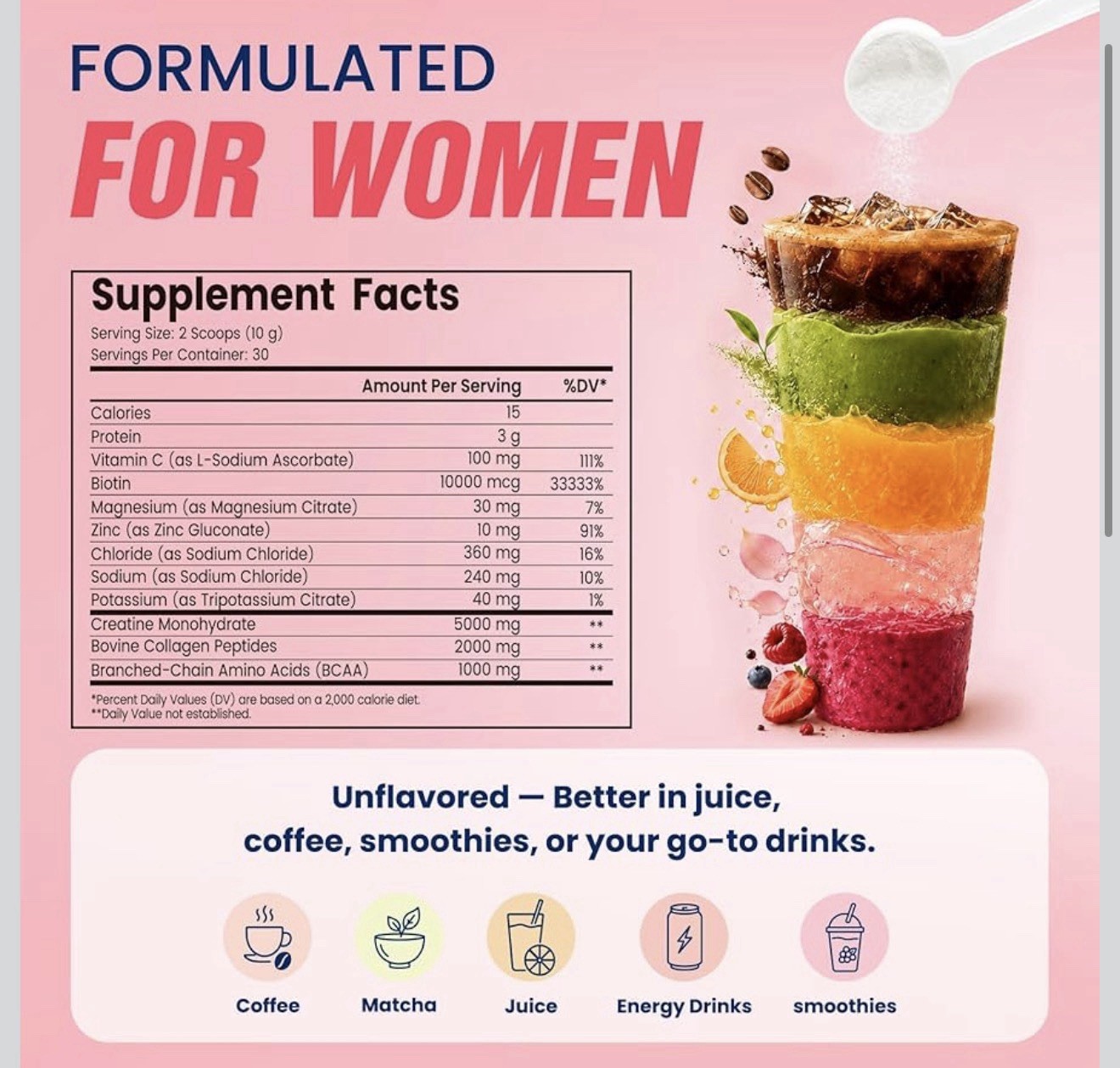 Giotto Creatine + Collagen w/ BCAA Biotin Women Unflavored 30 Serv